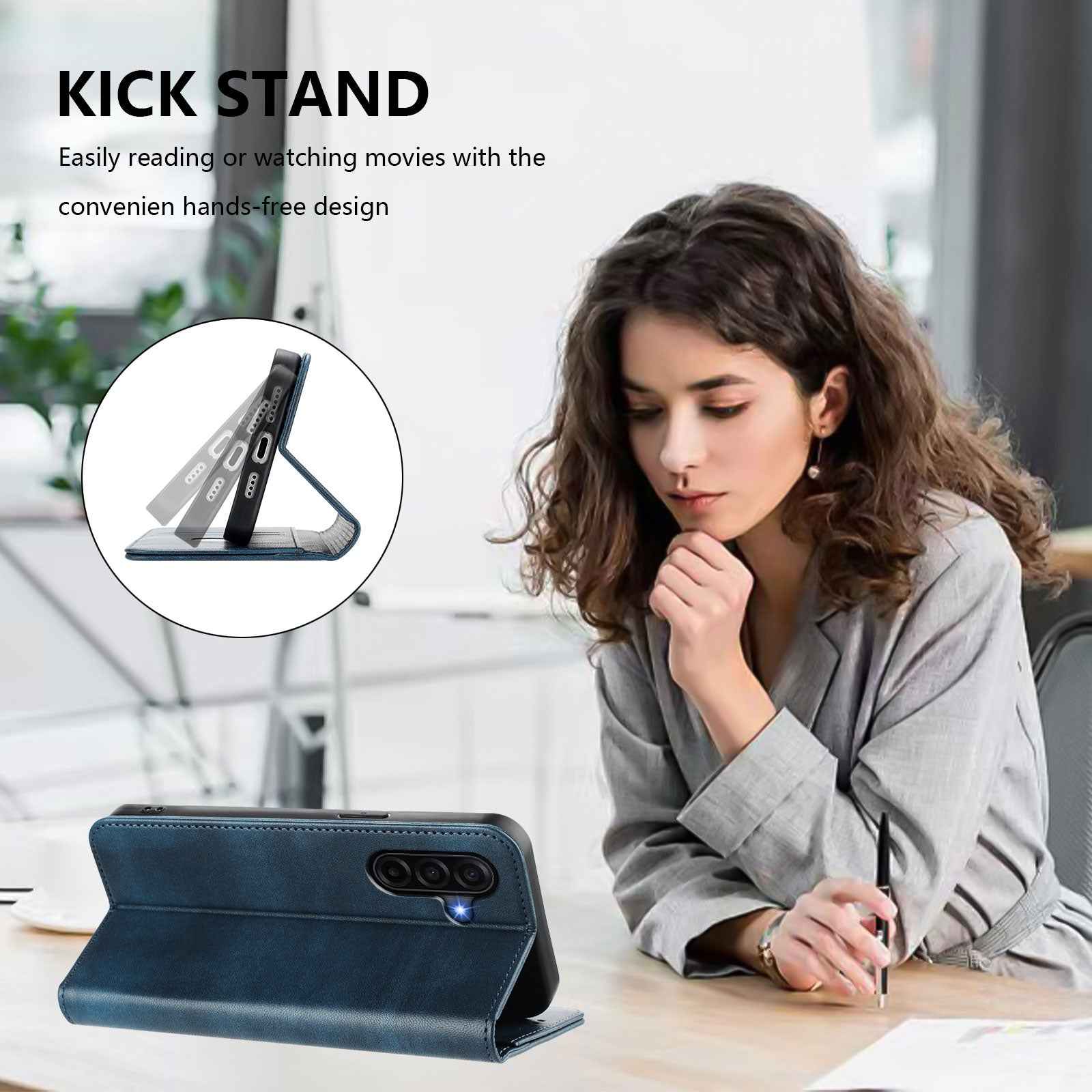 For Samsung Galaxy A57 5G Wallet Cases Retro Texture RFID Blocking Leather Phone Cover - Blue