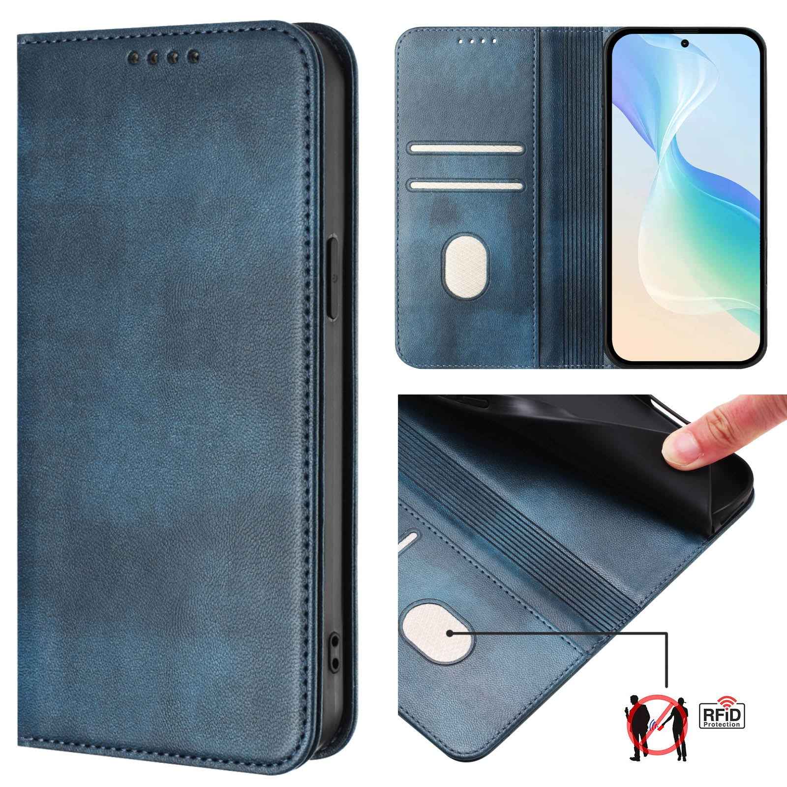 For Samsung Galaxy A57 5G Wallet Cases Retro Texture RFID Blocking Leather Phone Cover - Blue