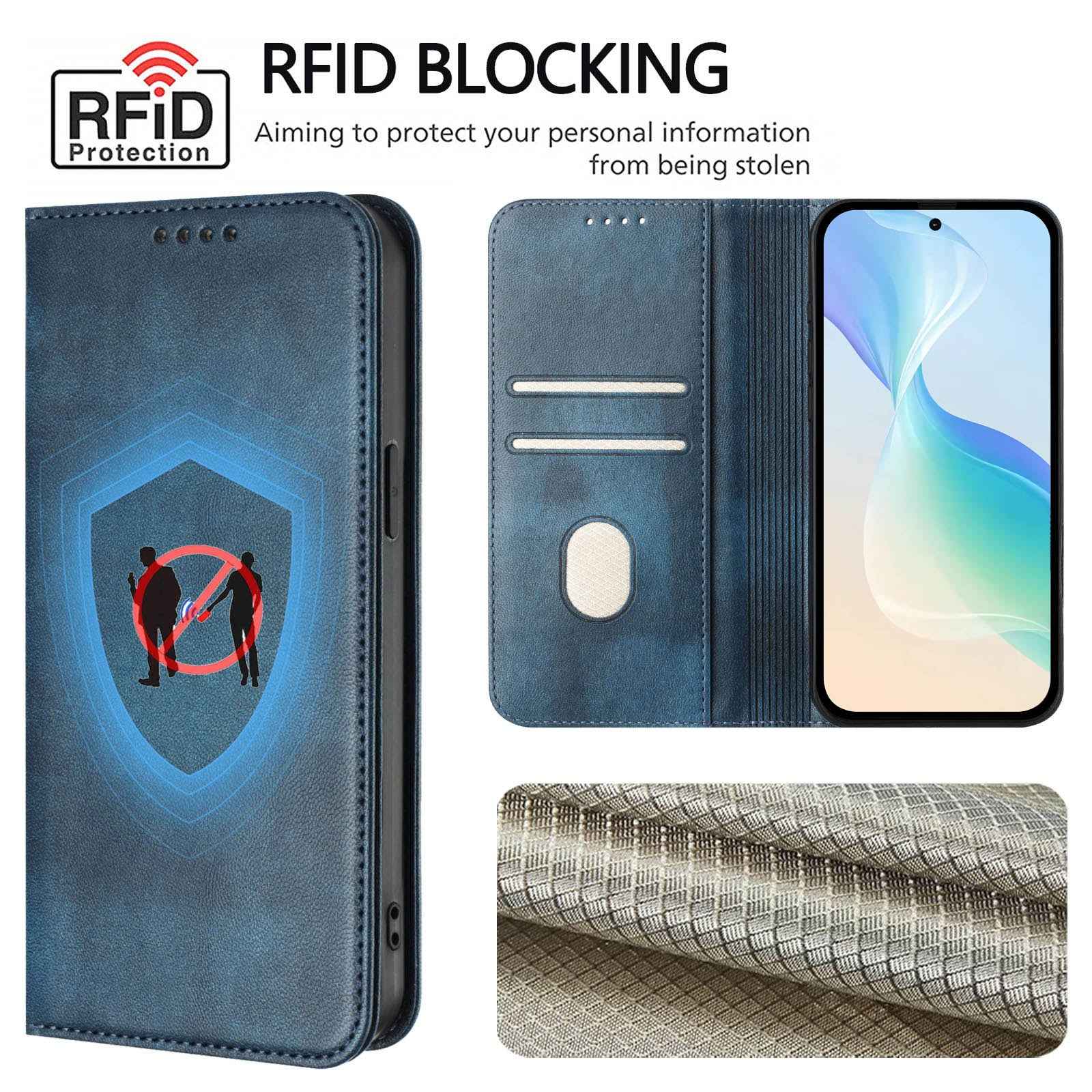 For Samsung Galaxy A57 5G Wallet Cases Retro Texture RFID Blocking Leather Phone Cover - Blue