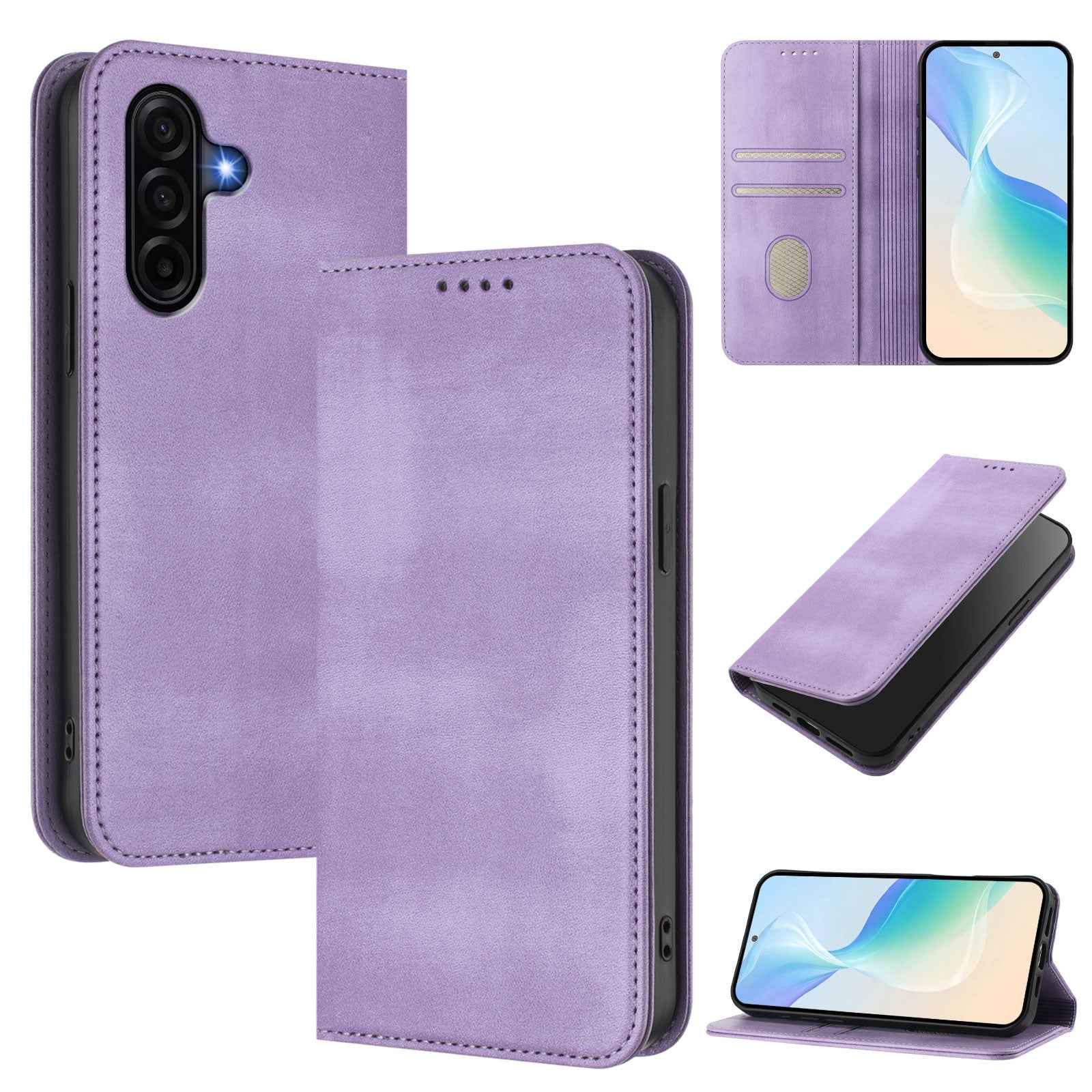 For Samsung Galaxy A57 5G Wallet Cases Retro Texture RFID Blocking Leather Phone Cover - Light Purple