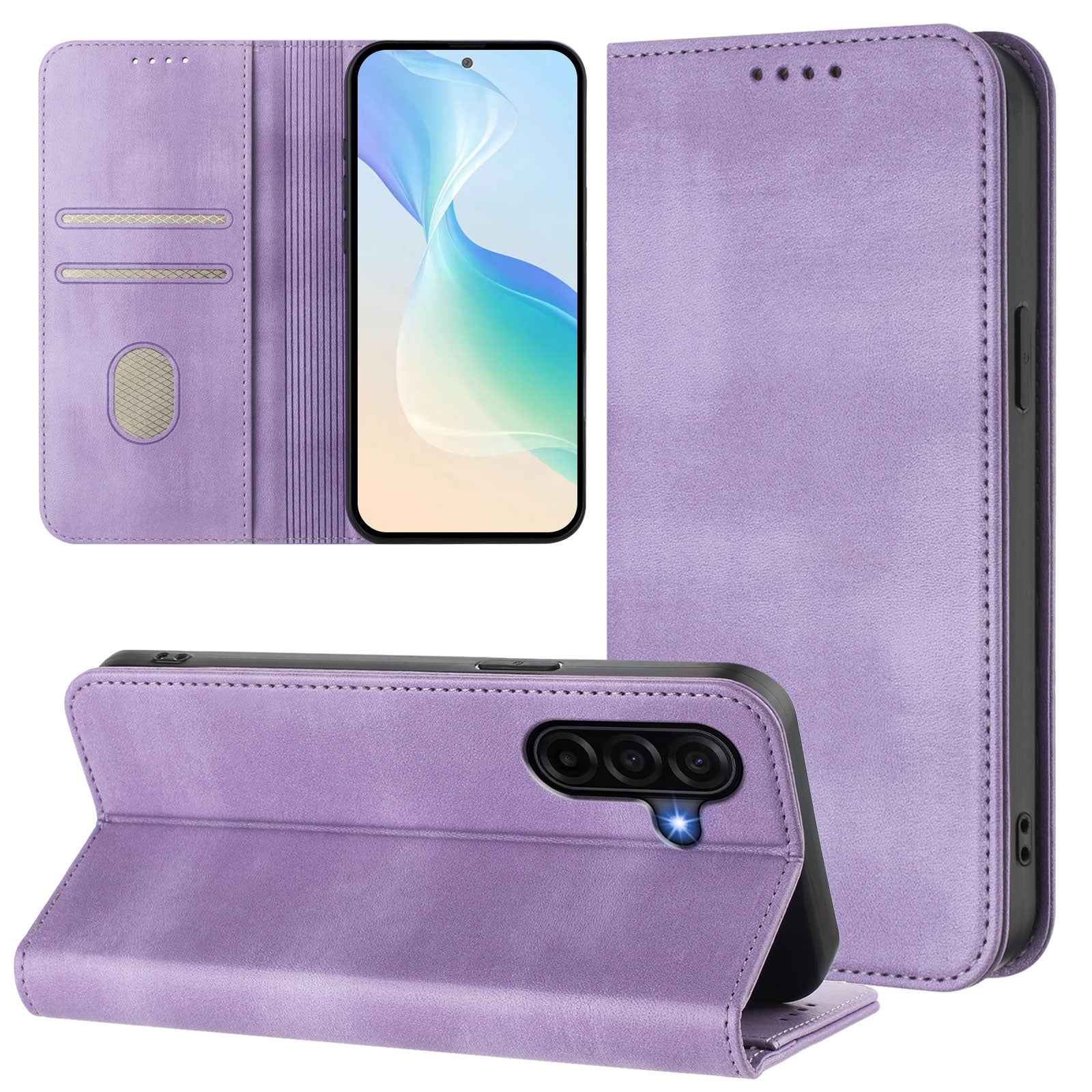 For Samsung Galaxy A57 5G Wallet Cases Retro Texture RFID Blocking Leather Phone Cover - Light Purple