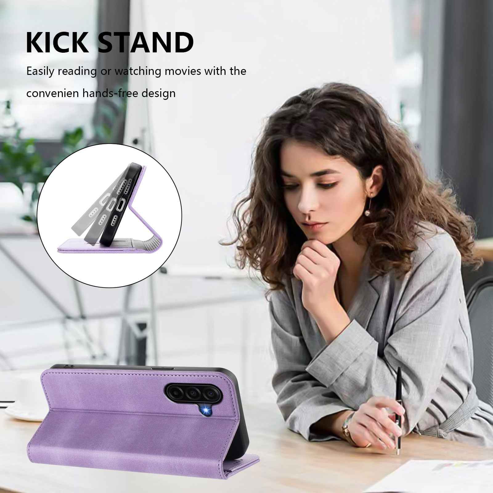 For Samsung Galaxy A57 5G Wallet Cases Retro Texture RFID Blocking Leather Phone Cover - Light Purple