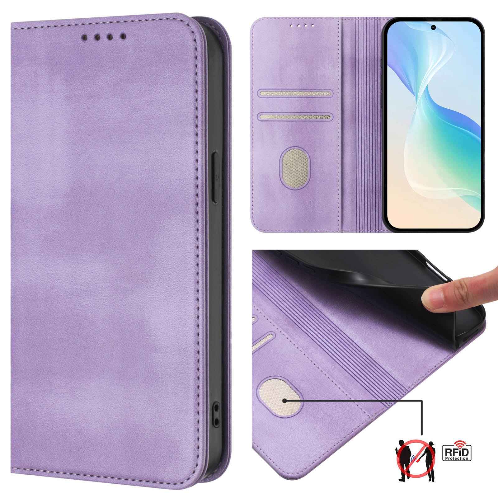 For Samsung Galaxy A57 5G Wallet Cases Retro Texture RFID Blocking Leather Phone Cover - Light Purple