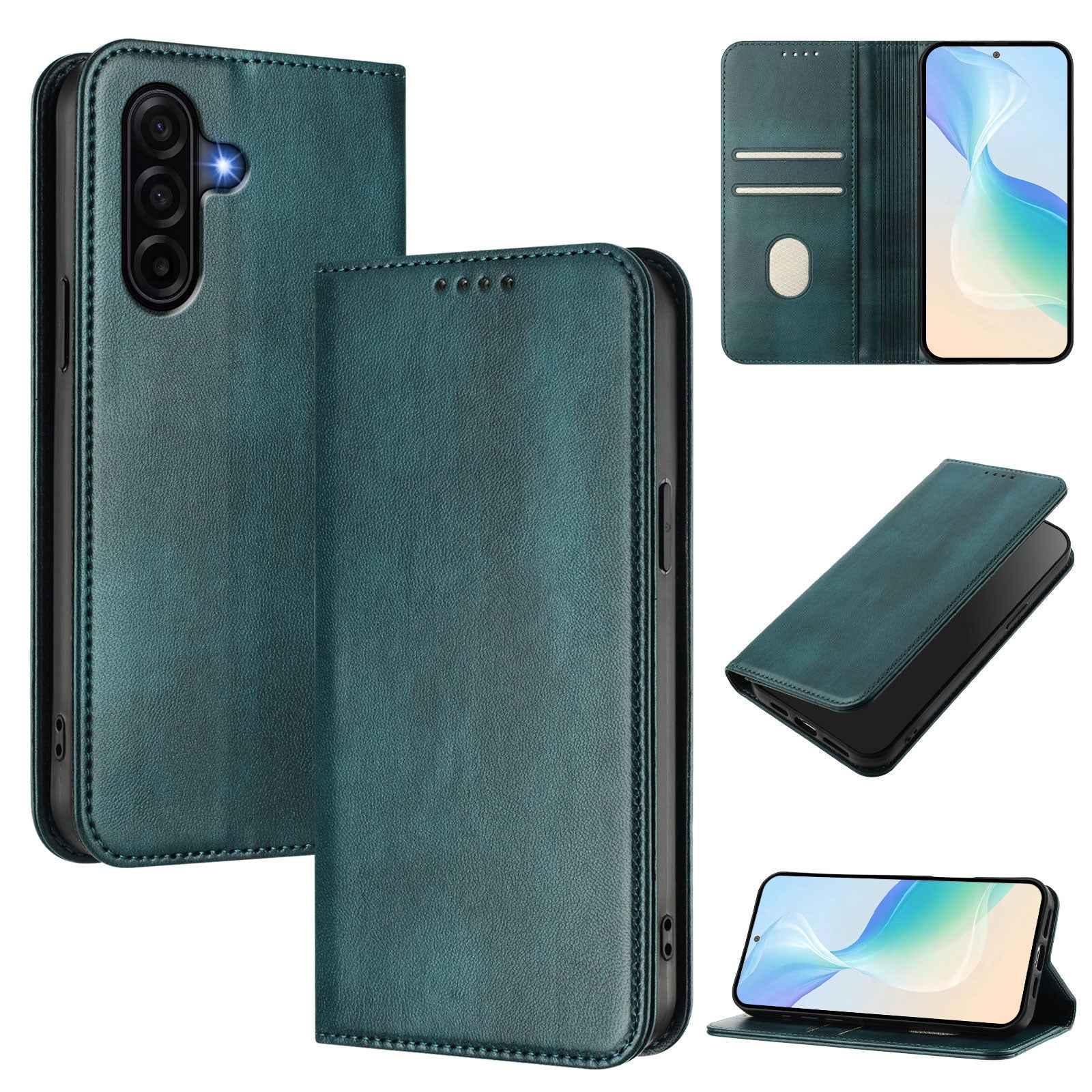 For Samsung Galaxy A57 5G Wallet Cases Retro Texture RFID Blocking Leather Phone Cover - Dark Green
