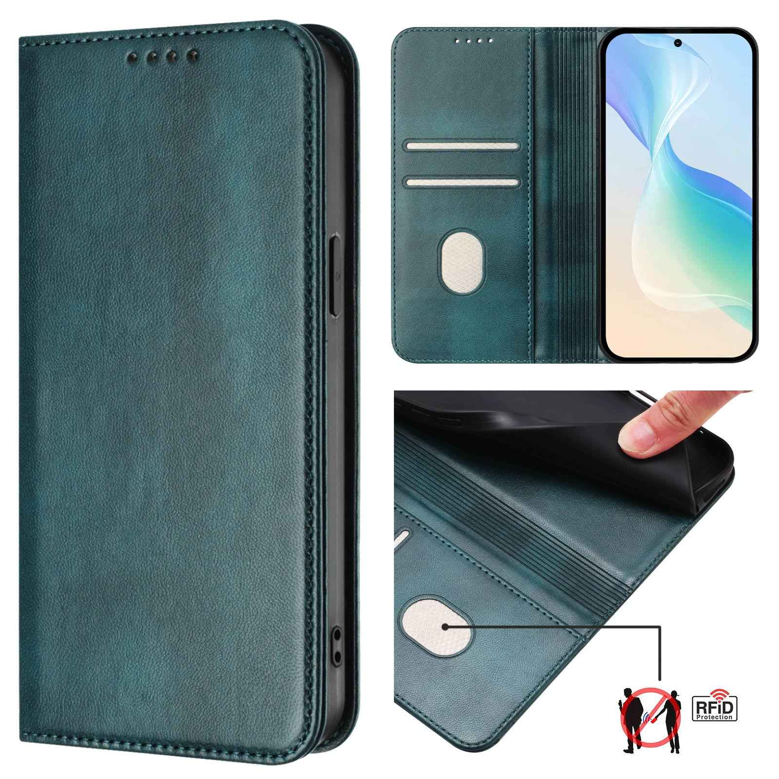 For Samsung Galaxy A57 5G Wallet Cases Retro Texture RFID Blocking Leather Phone Cover - Dark Green