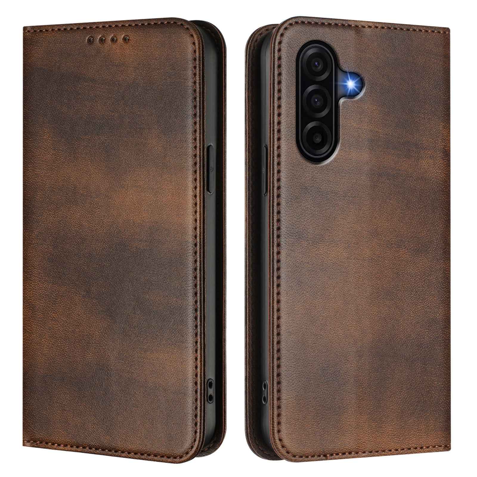For Samsung Galaxy A57 5G Wallet Cases Retro Texture RFID Blocking Leather Phone Cover - Brown