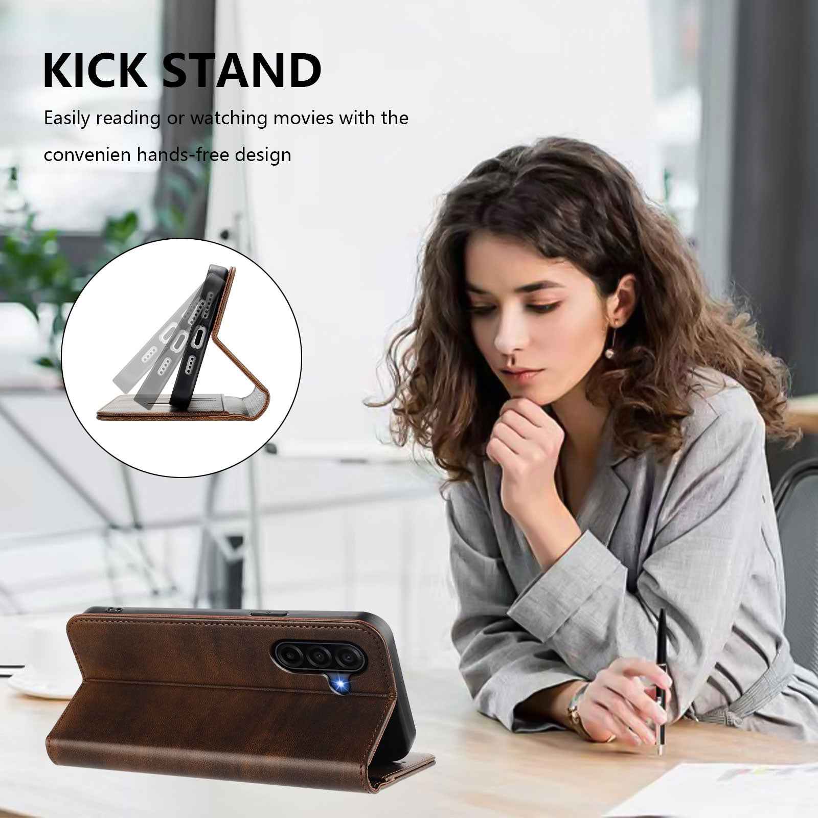 For Samsung Galaxy A57 5G Wallet Cases Retro Texture RFID Blocking Leather Phone Cover - Brown