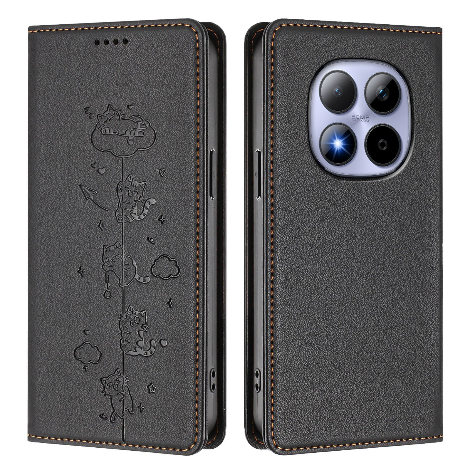 For Xiaomi Redmi Note 15 Pro 4G (Global) Case RFID Blocking Wallet Stand Imprinted Cat Pattern Leather Phone Cover - Black