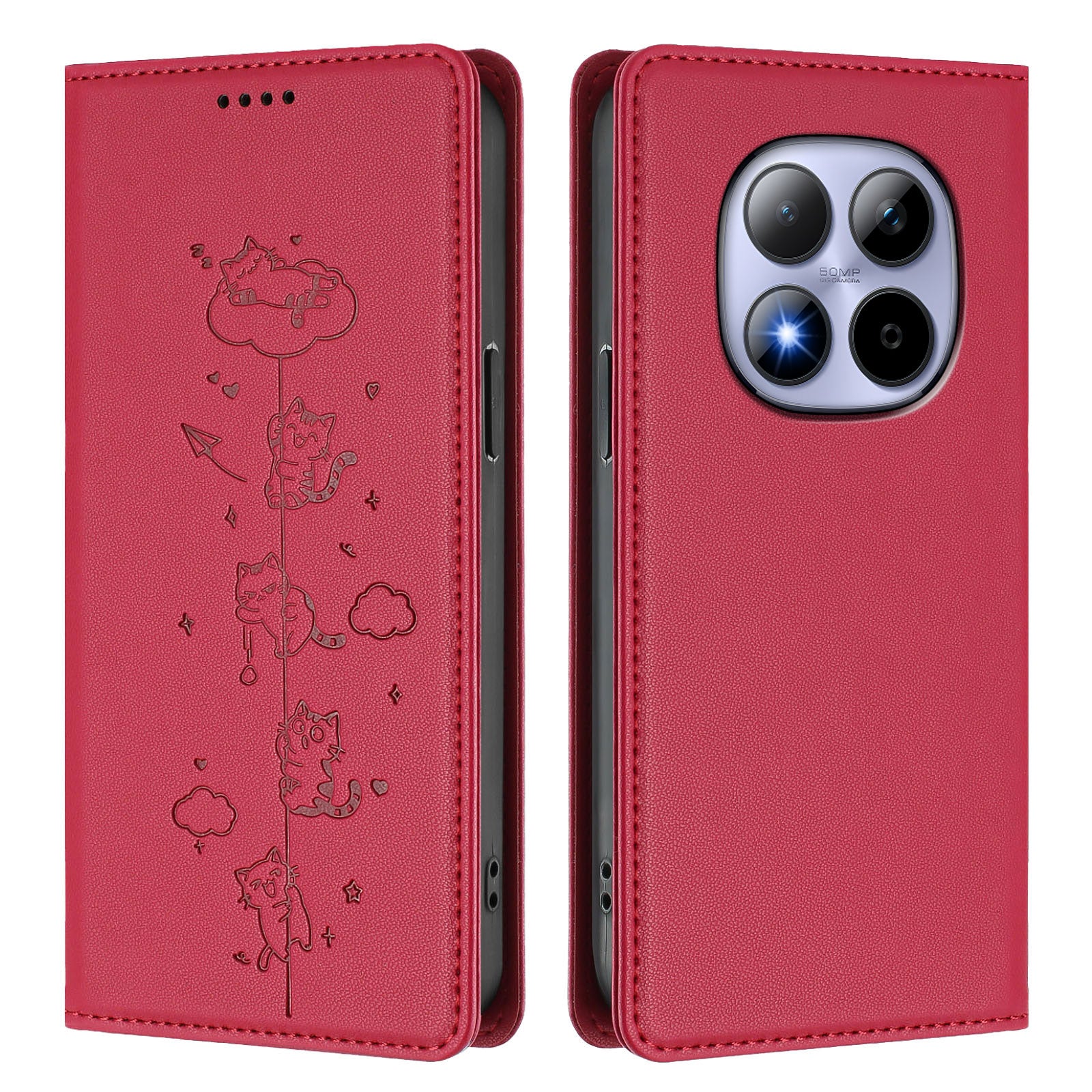 For Xiaomi Redmi Note 15 Pro 4G (Global) Case RFID Blocking Wallet Stand Imprinted Cat Pattern Leather Phone Cover - Red