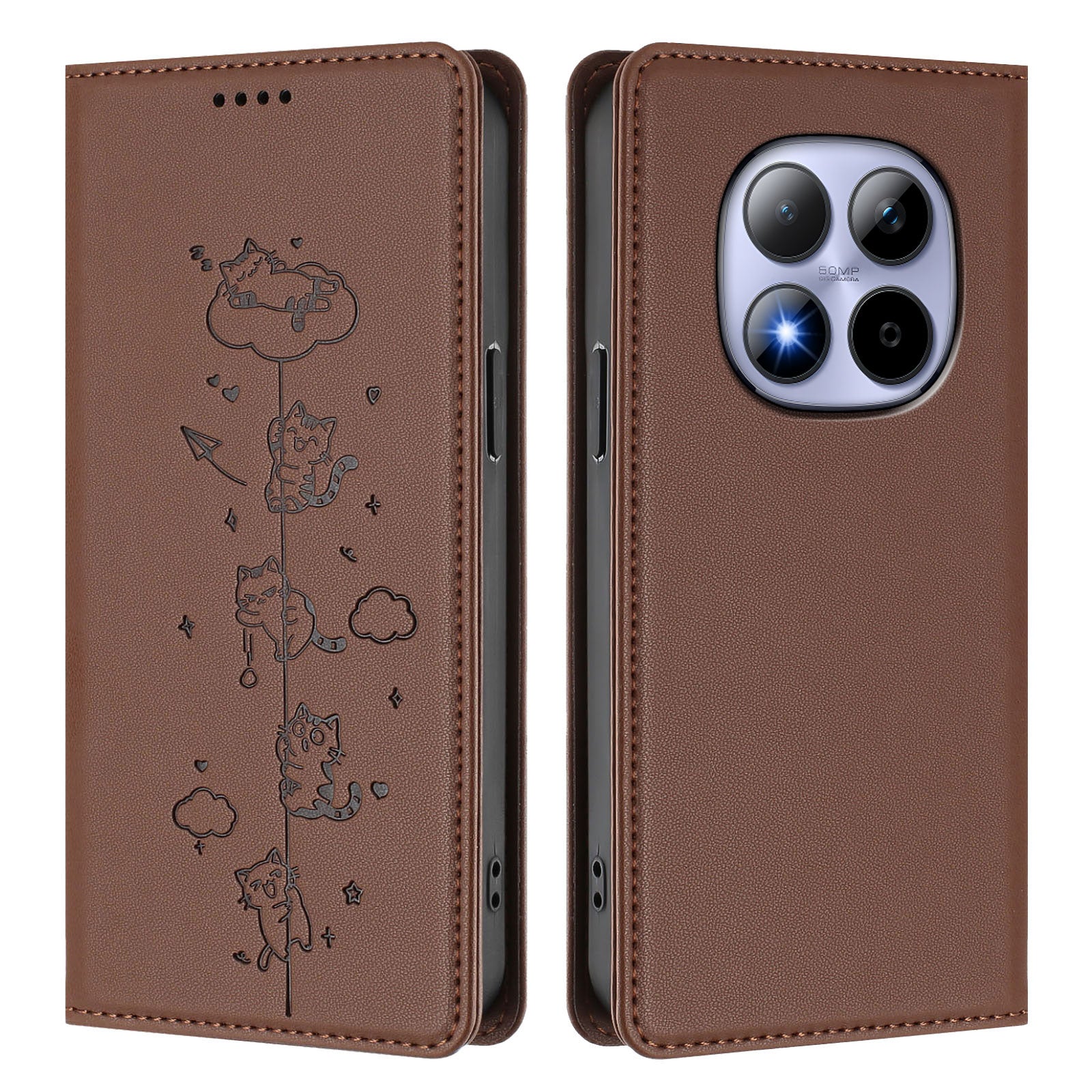 For Xiaomi Redmi Note 15 Pro 4G (Global) Case RFID Blocking Wallet Stand Imprinted Cat Pattern Leather Phone Cover - Brown