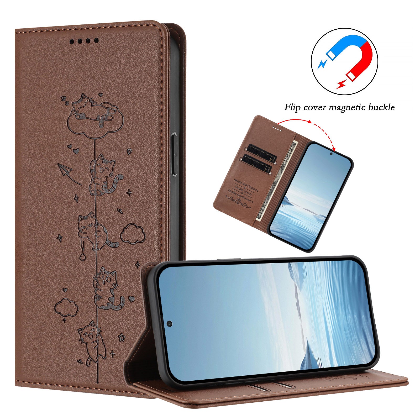 For Xiaomi Redmi Note 15 Pro 4G (Global) Case RFID Blocking Wallet Stand Imprinted Cat Pattern Leather Phone Cover - Brown