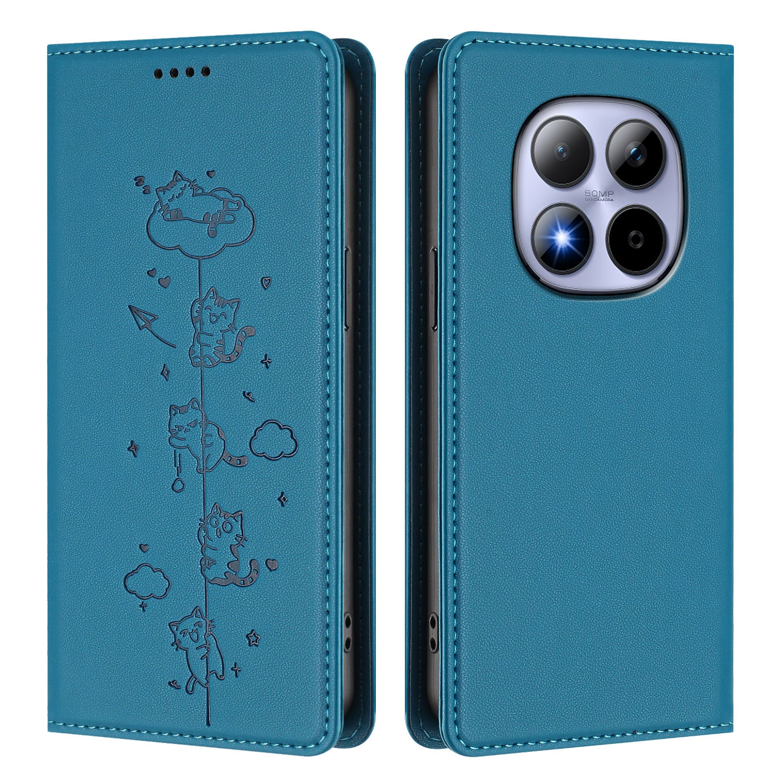 For Xiaomi Redmi Note 15 Pro 4G (Global) Case RFID Blocking Wallet Stand Imprinted Cat Pattern Leather Phone Cover - Lake Blue