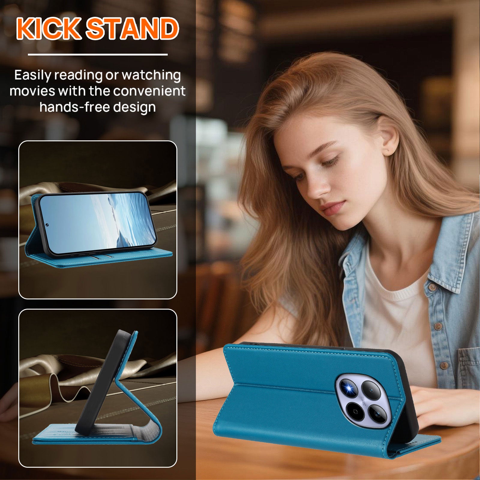 For Xiaomi Redmi Note 15 Pro 4G (Global) Case RFID Blocking Wallet Stand Imprinted Cat Pattern Leather Phone Cover - Lake Blue
