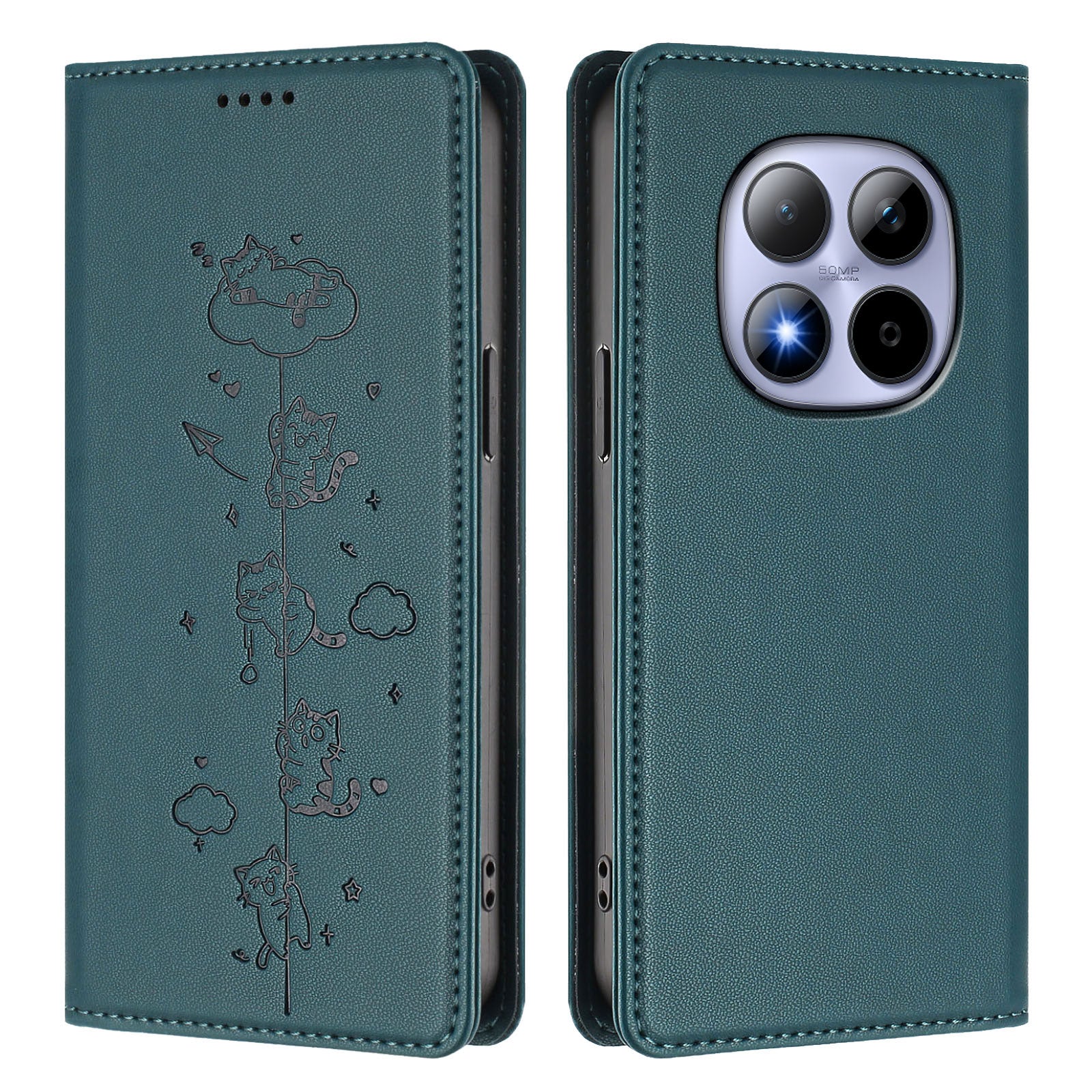 For Xiaomi Redmi Note 15 Pro 4G (Global) Case RFID Blocking Wallet Stand Imprinted Cat Pattern Leather Phone Cover - Green