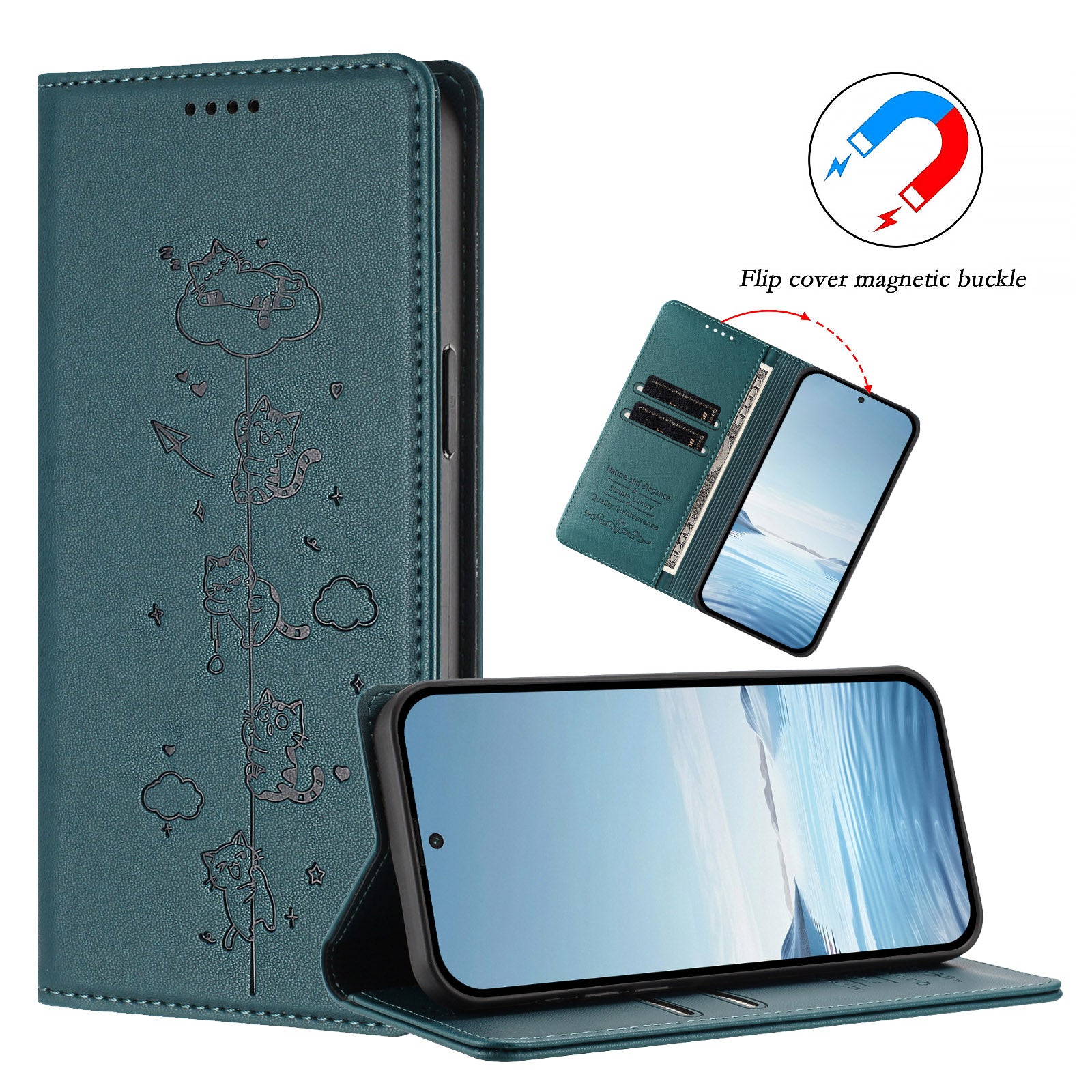 For Xiaomi Redmi Note 15 Pro 4G (Global) Case RFID Blocking Wallet Stand Imprinted Cat Pattern Leather Phone Cover - Green