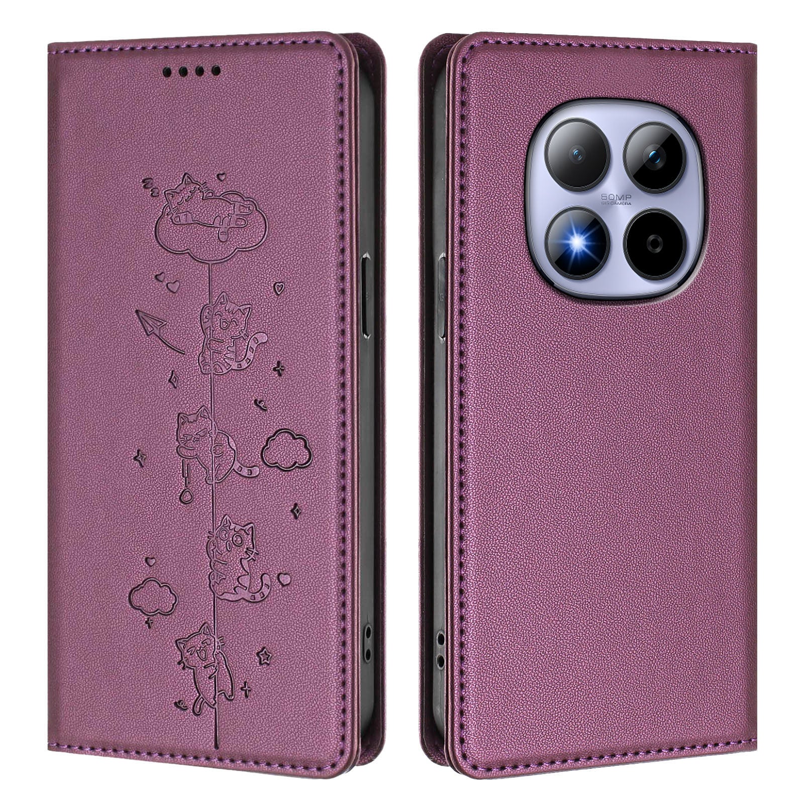 For Xiaomi Redmi Note 15 Pro 4G (Global) Case RFID Blocking Wallet Stand Imprinted Cat Pattern Leather Phone Cover - Purple