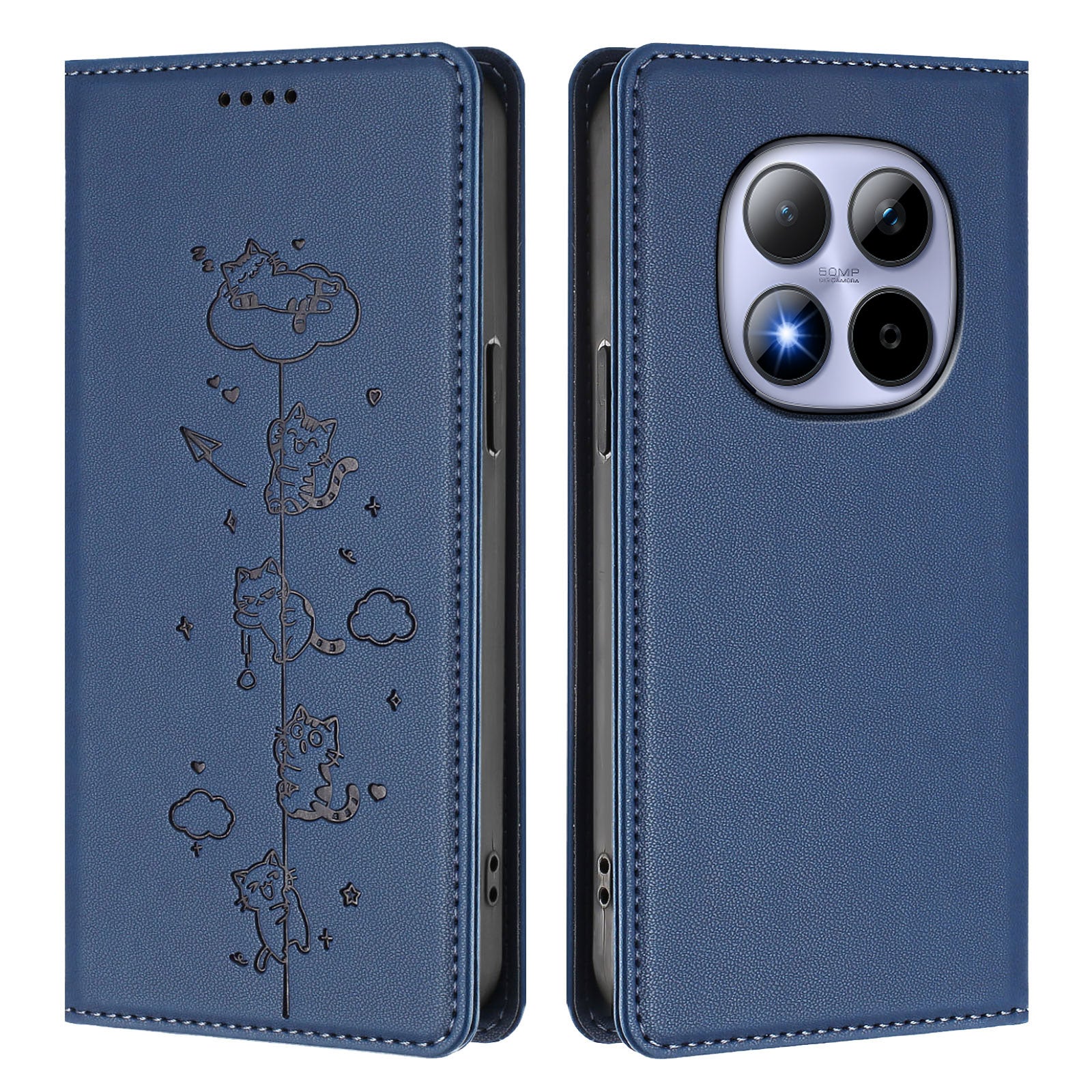 For Xiaomi Redmi Note 15 Pro 4G (Global) Case RFID Blocking Wallet Stand Imprinted Cat Pattern Leather Phone Cover - Dark Blue