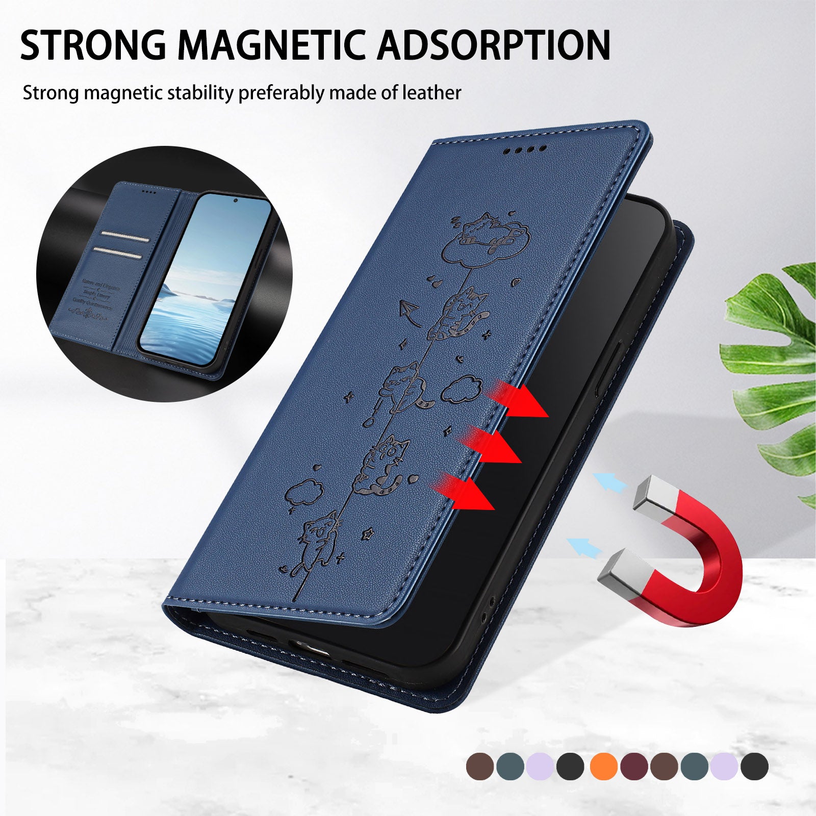 For Xiaomi Redmi Note 15 Pro 4G (Global) Case RFID Blocking Wallet Stand Imprinted Cat Pattern Leather Phone Cover - Dark Blue