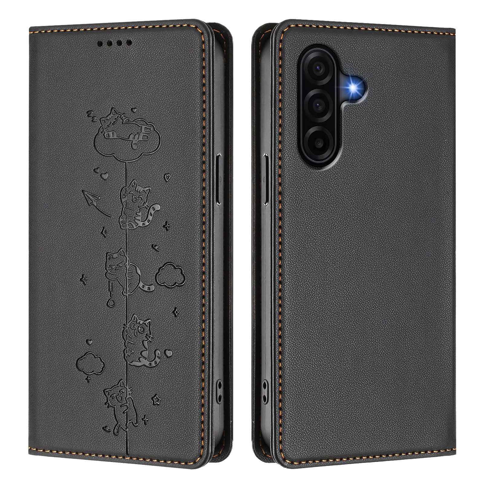 For Samsung Galaxy A57 5G Case RFID Blocking Wallet Stand Imprinted Cat Pattern Leather Phone Cover - Black