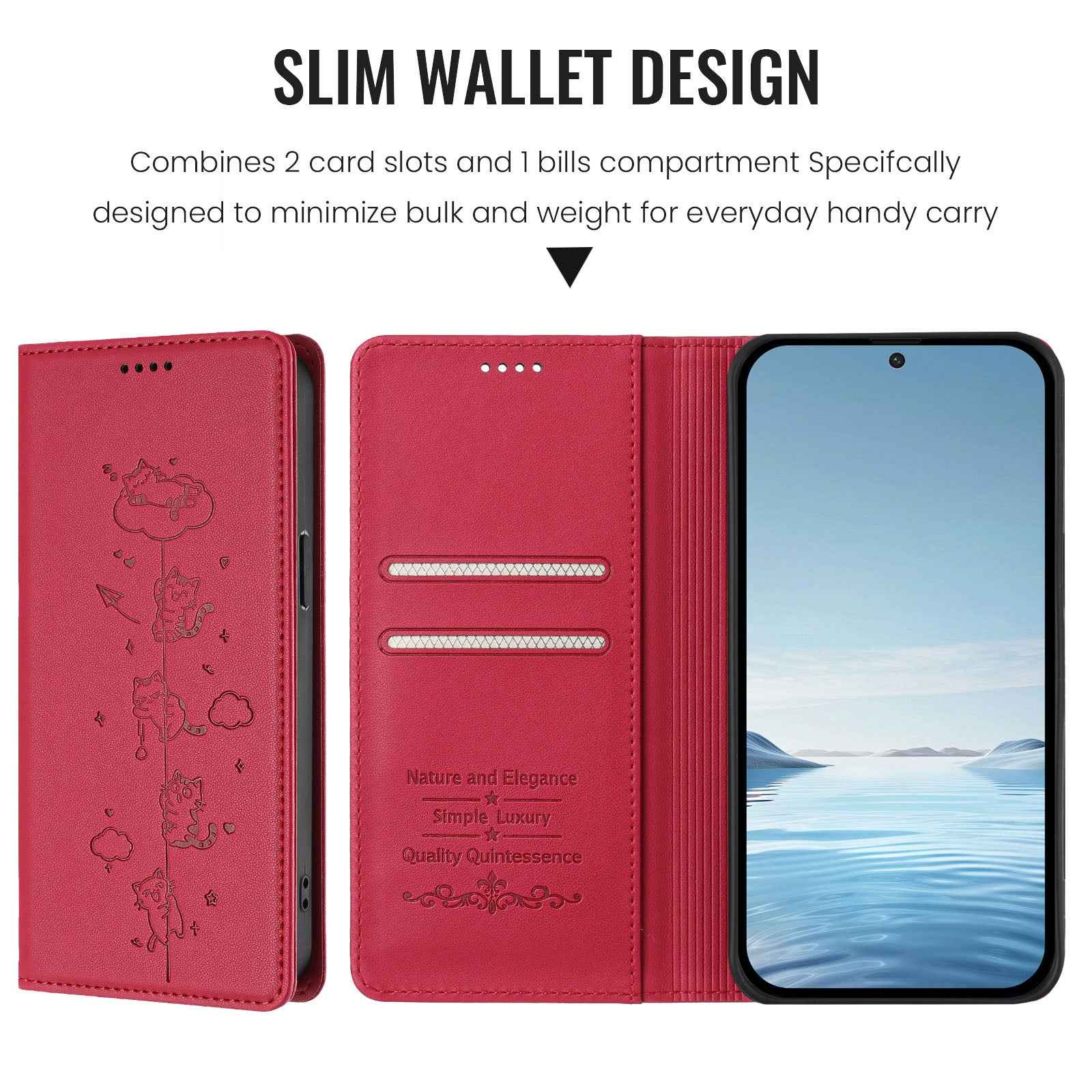 For Samsung Galaxy A57 5G Case RFID Blocking Wallet Stand Imprinted Cat Pattern Leather Phone Cover - Red