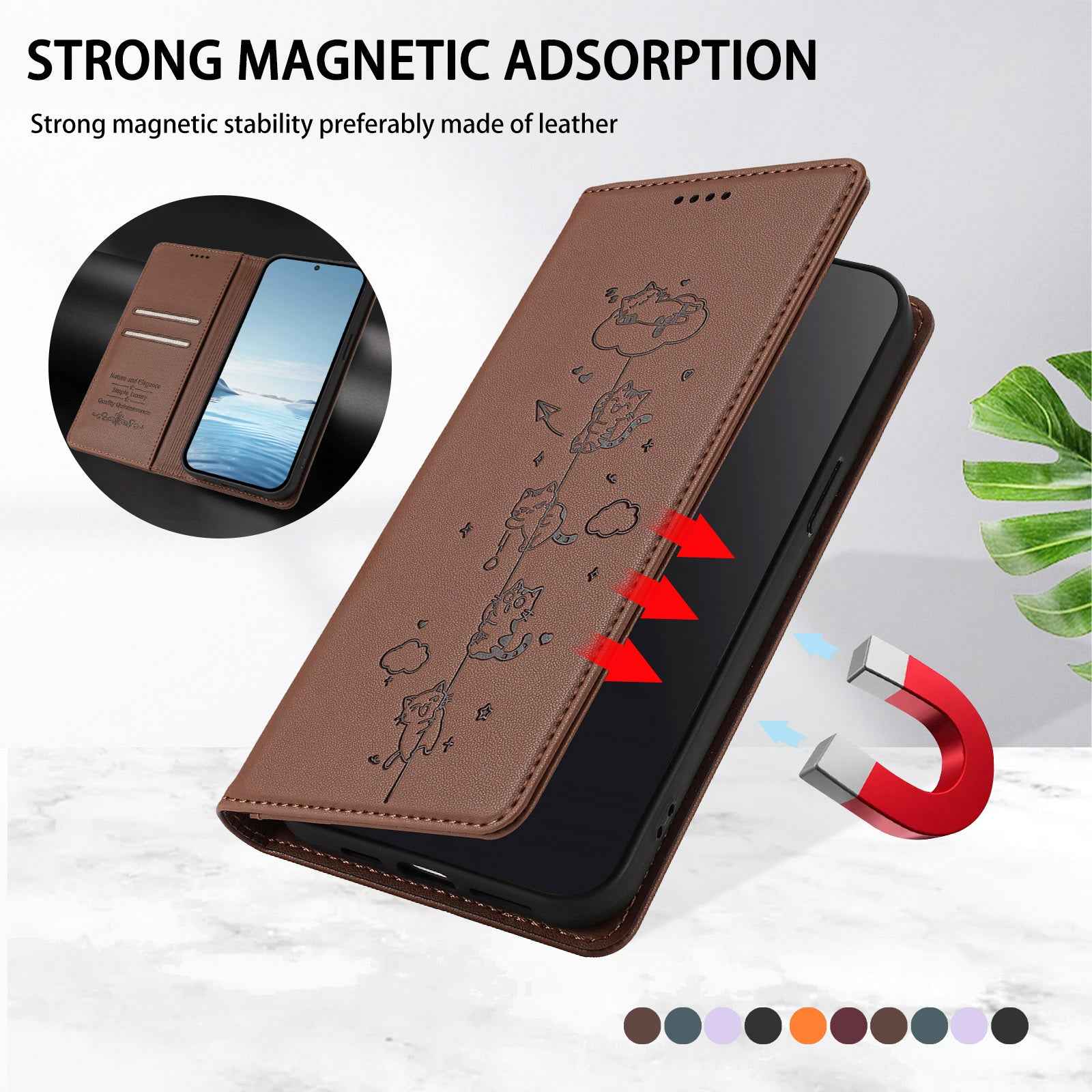 For Samsung Galaxy A57 5G Case RFID Blocking Wallet Stand Imprinted Cat Pattern Leather Phone Cover - Brown