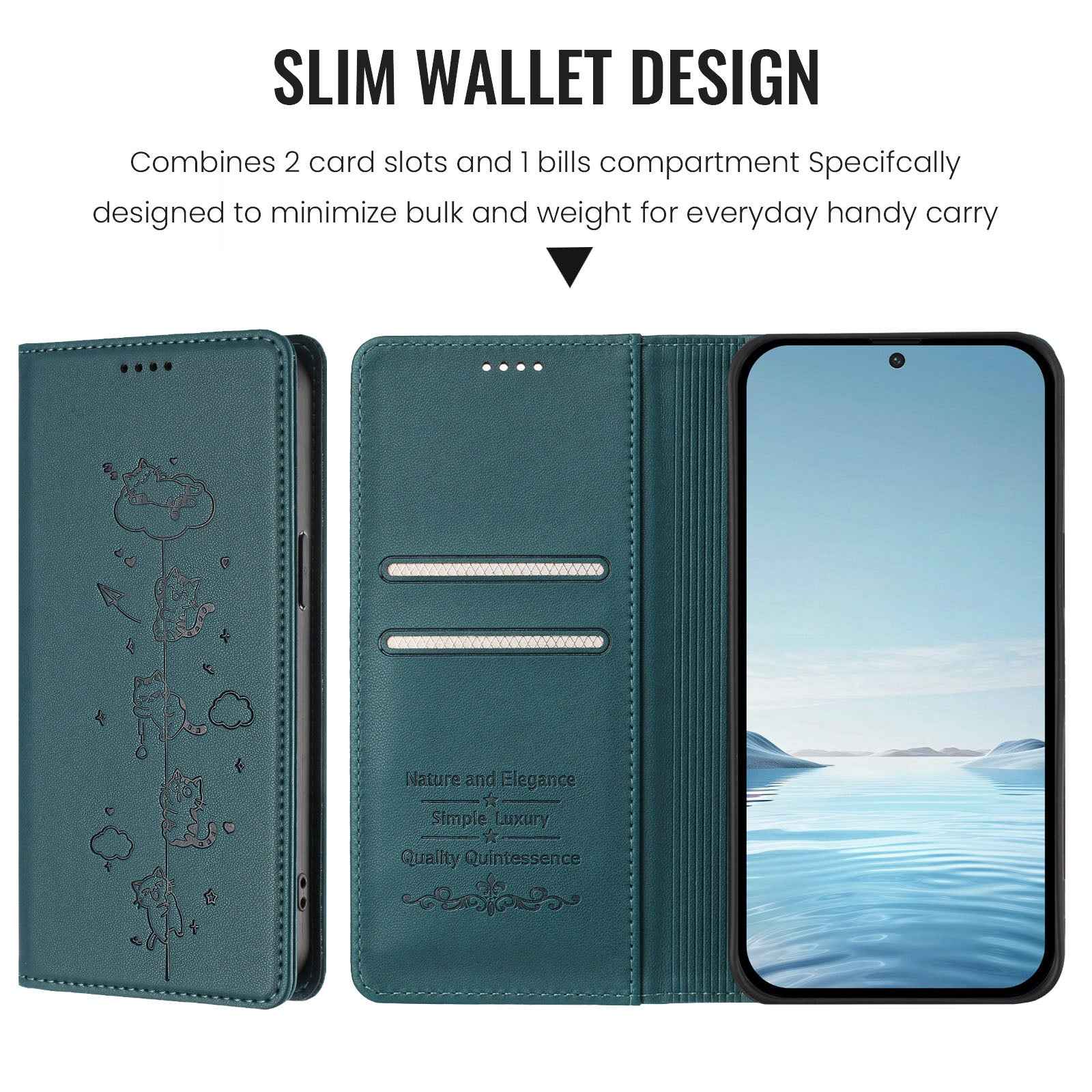 For Samsung Galaxy A57 5G Case RFID Blocking Wallet Stand Imprinted Cat Pattern Leather Phone Cover - Green