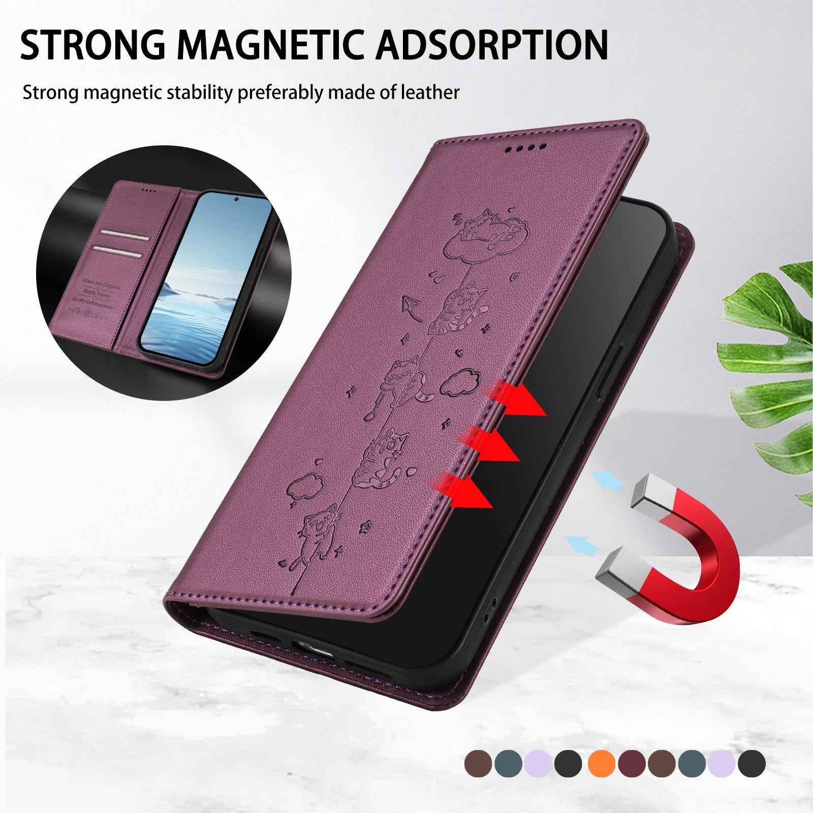 For Samsung Galaxy A57 5G Case RFID Blocking Wallet Stand Imprinted Cat Pattern Leather Phone Cover - Purple