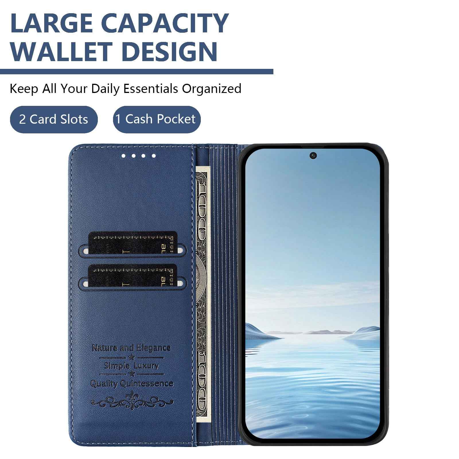 For Samsung Galaxy A57 5G Case RFID Blocking Wallet Stand Imprinted Cat Pattern Leather Phone Cover - Dark Blue