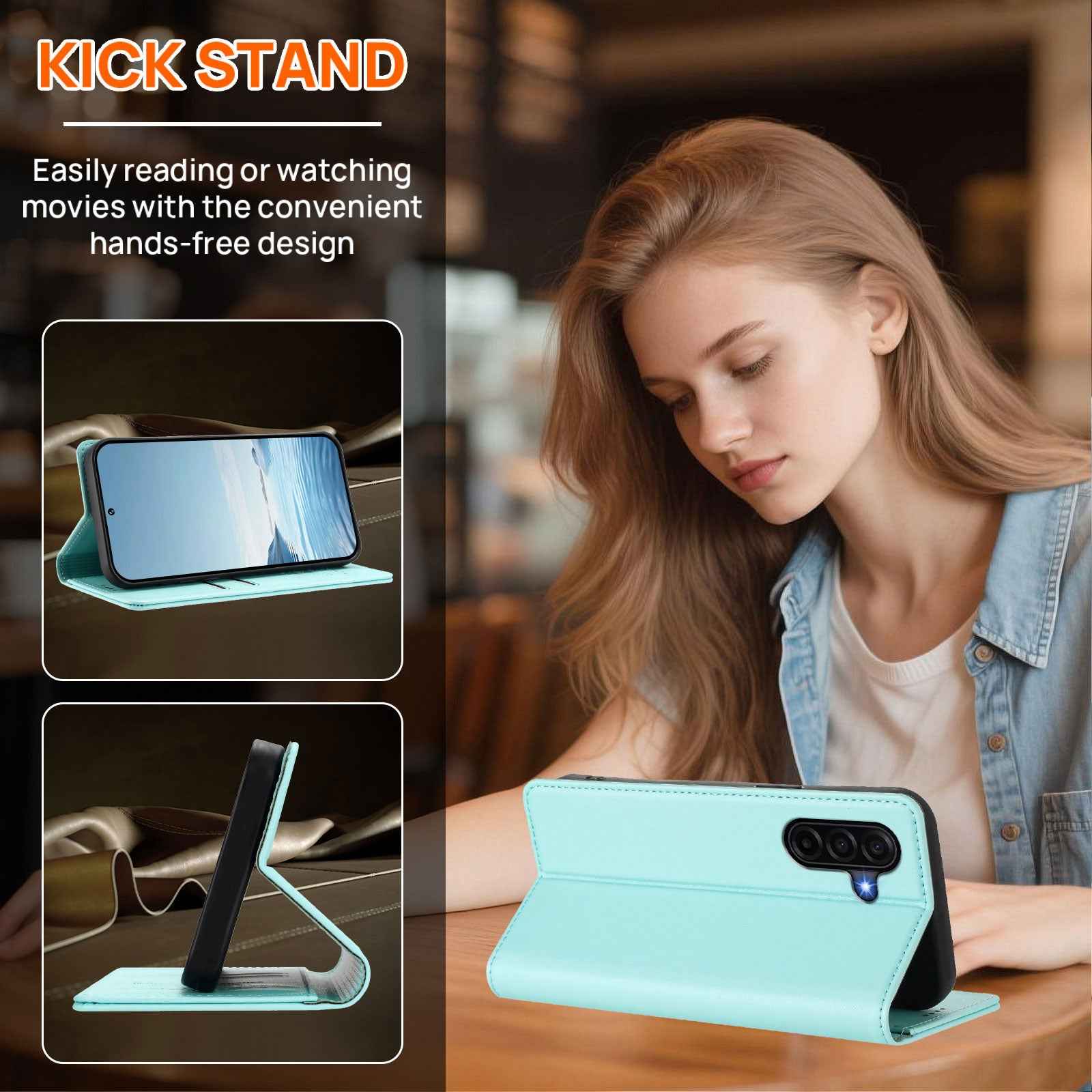 For Samsung Galaxy A57 5G Leather Wallet Case Magnetic Closure RFID Blocking Phone Cover - Mint Green