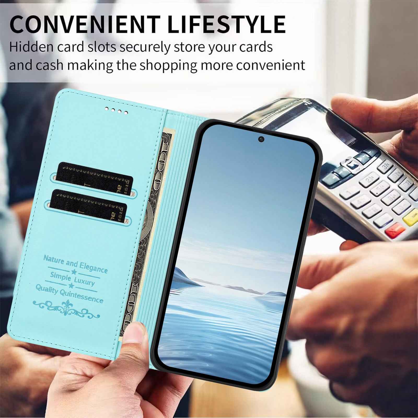 For Samsung Galaxy A57 5G Leather Wallet Case Magnetic Closure RFID Blocking Phone Cover - Mint Green