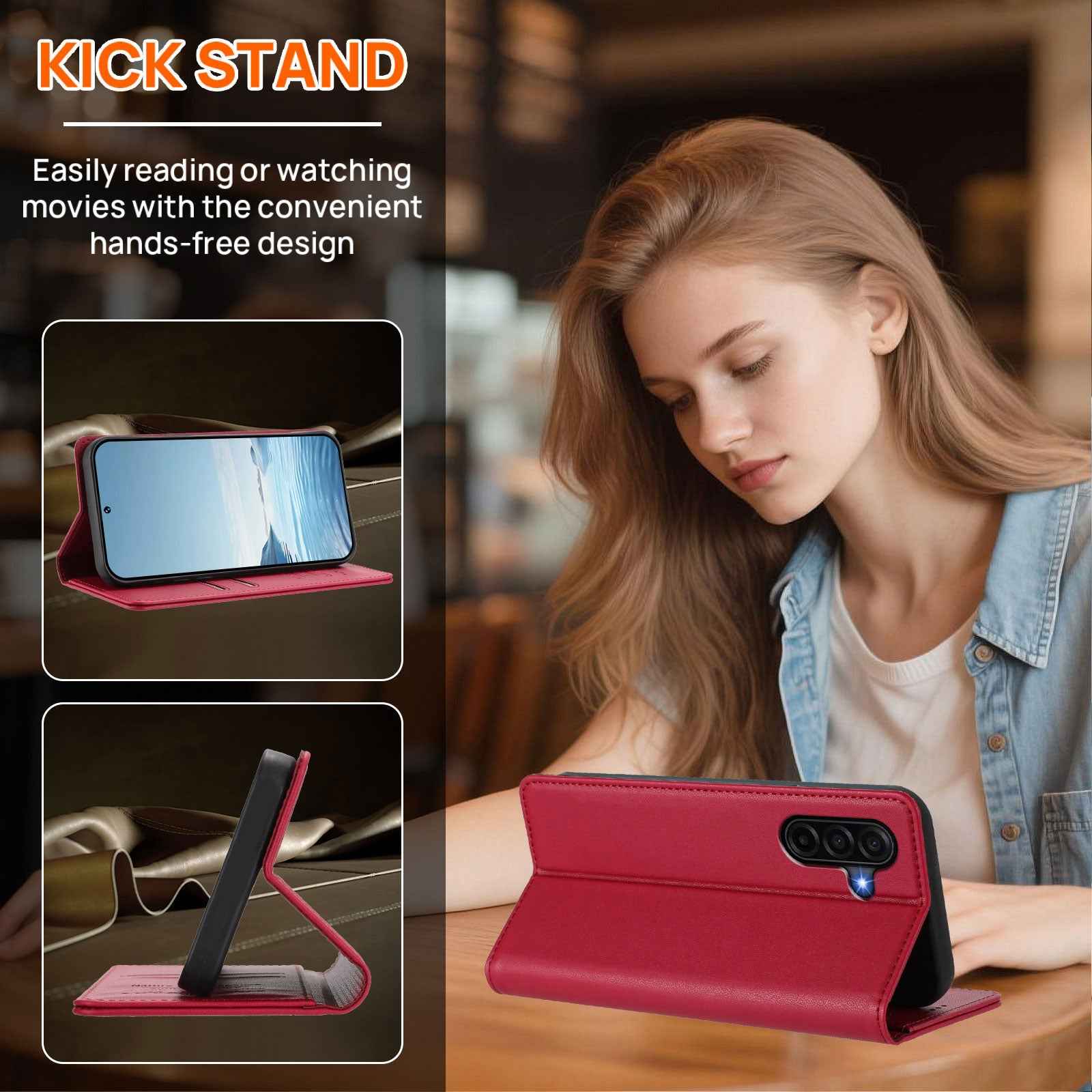 For Samsung Galaxy A57 5G Leather Wallet Case Magnetic Closure RFID Blocking Phone Cover - Red