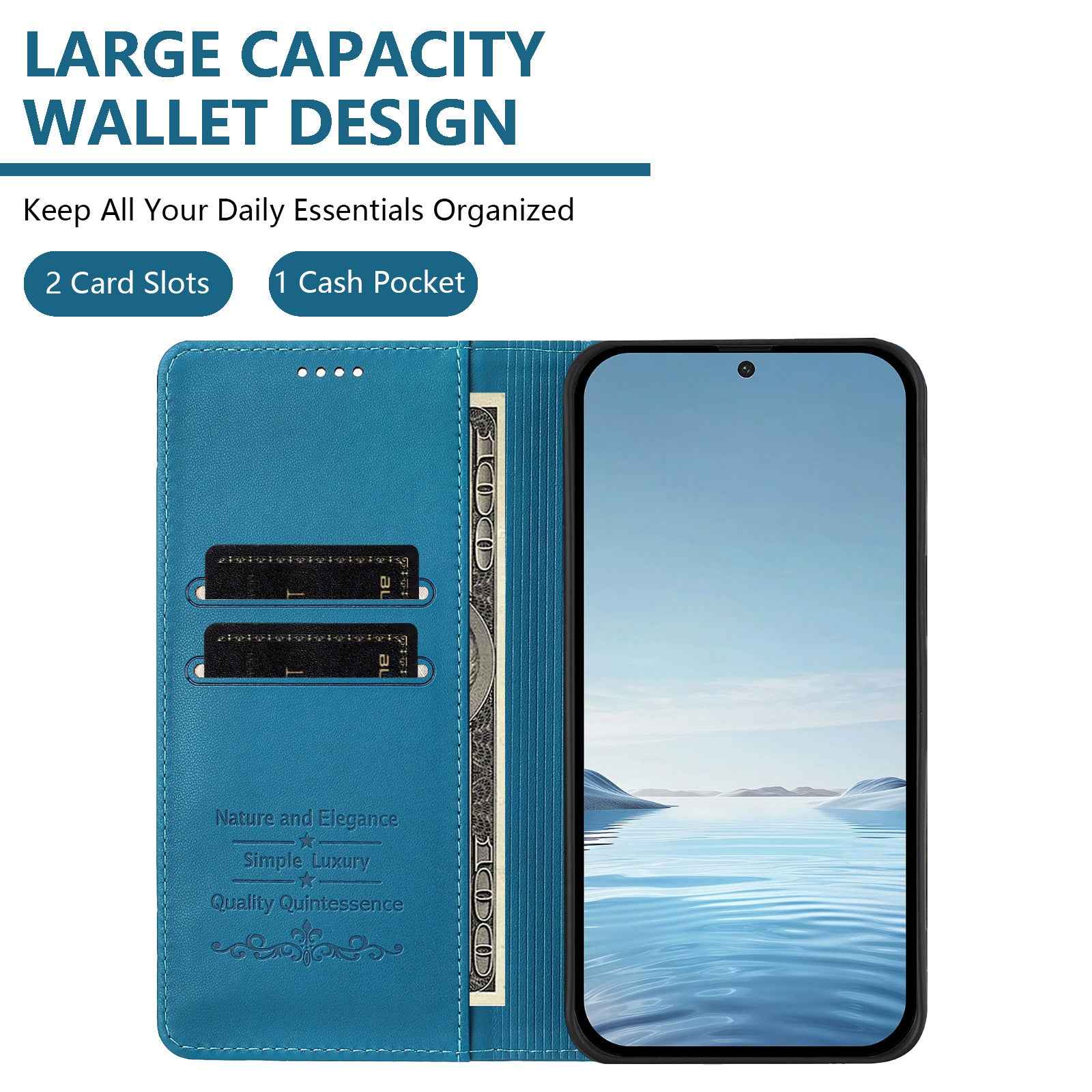 For Samsung Galaxy A57 5G Leather Wallet Case Magnetic Closure RFID Blocking Phone Cover - Lake Blue