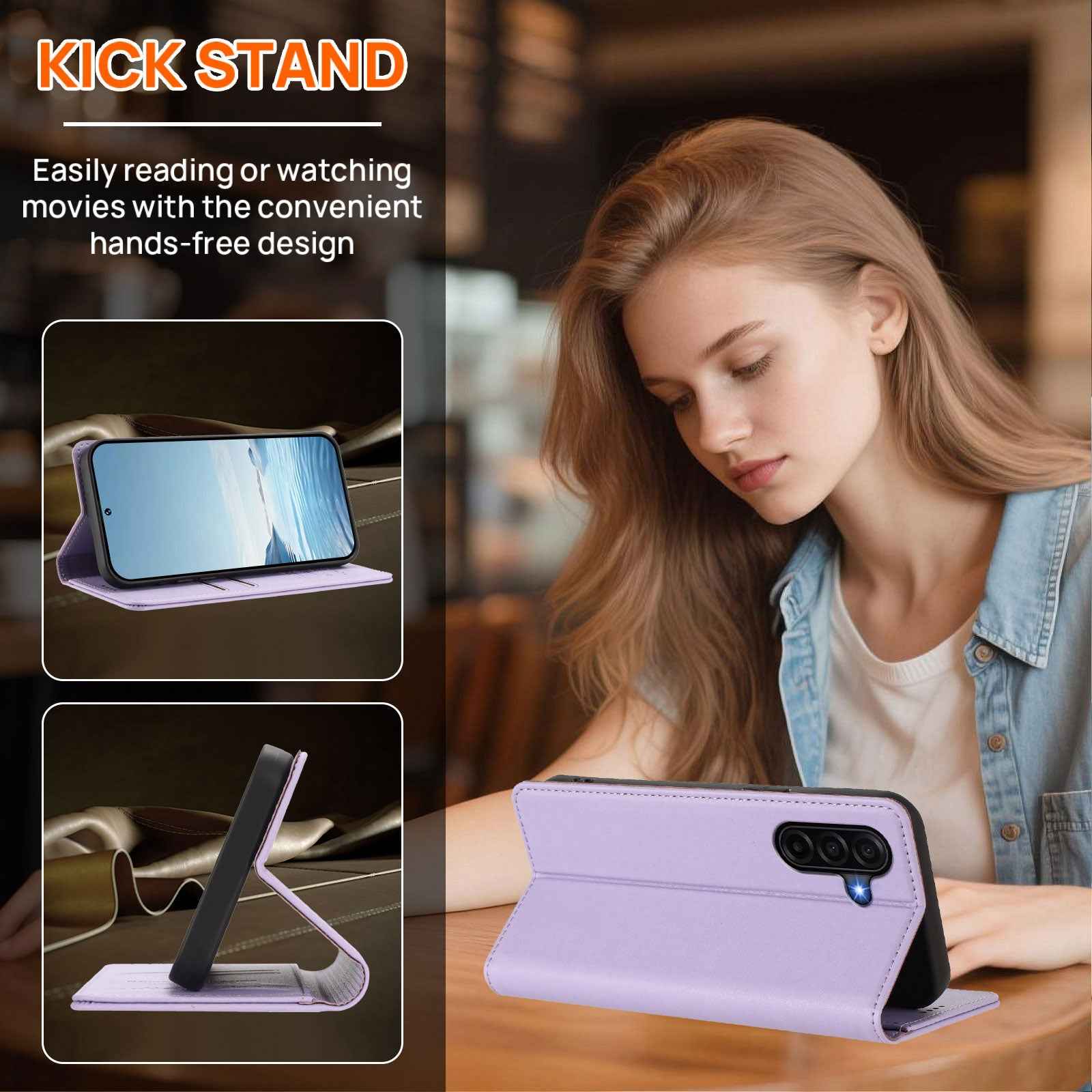 For Samsung Galaxy A57 5G Leather Wallet Case Magnetic Closure RFID Blocking Phone Cover - Light Purple