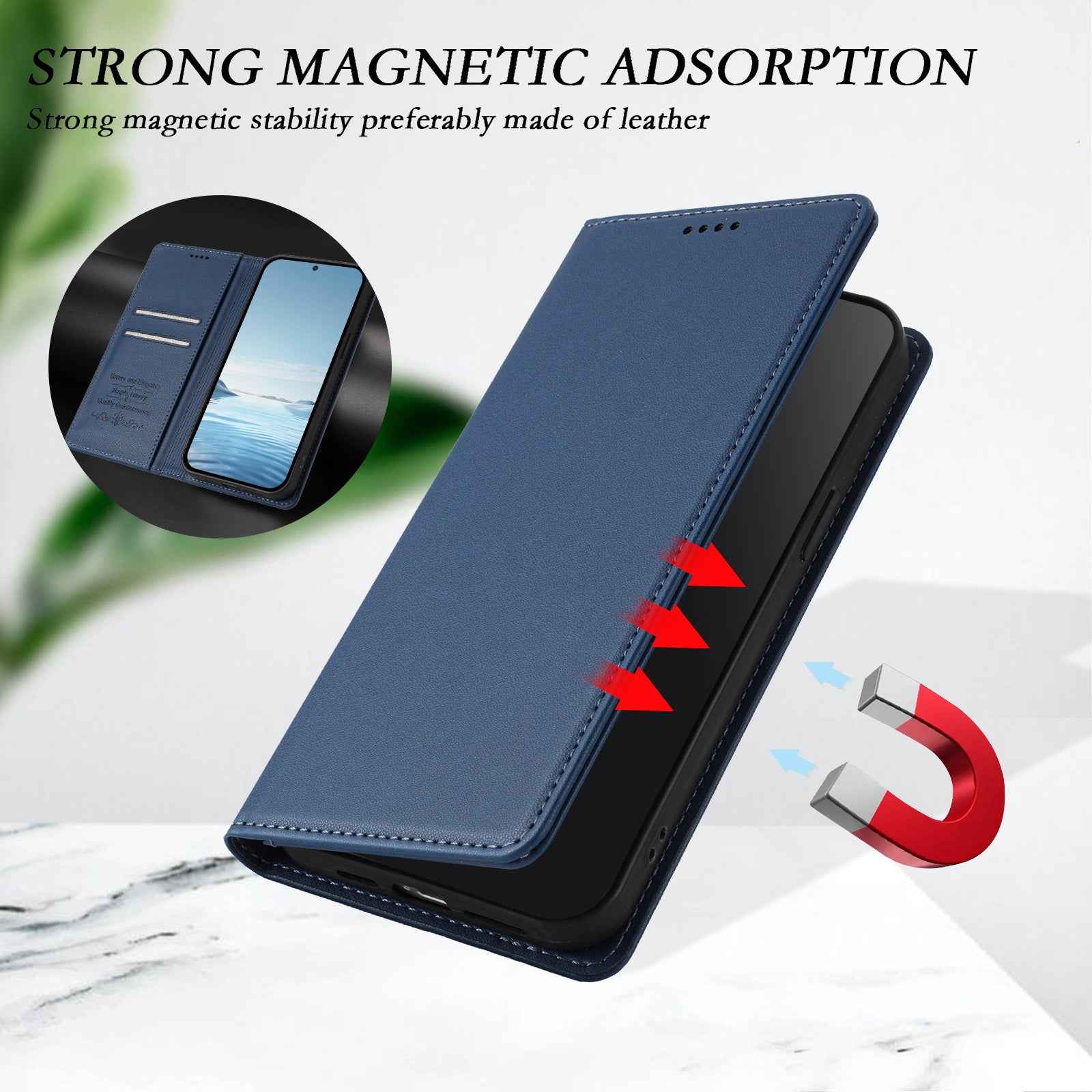 For Samsung Galaxy A57 5G Leather Wallet Case Magnetic Closure RFID Blocking Phone Cover - Dark Blue