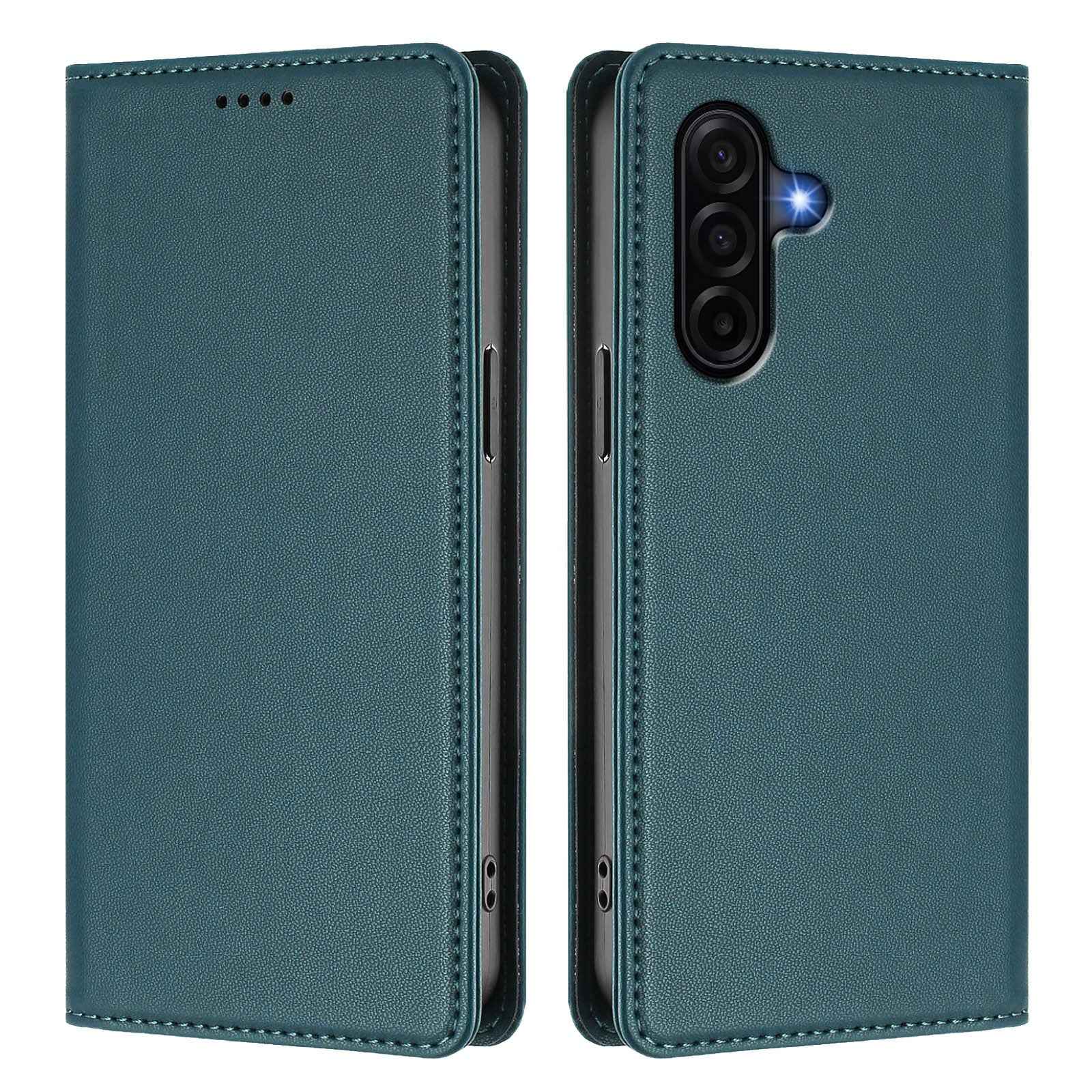 For Samsung Galaxy A57 5G Leather Wallet Case Magnetic Closure RFID Blocking Phone Cover - Dark Green