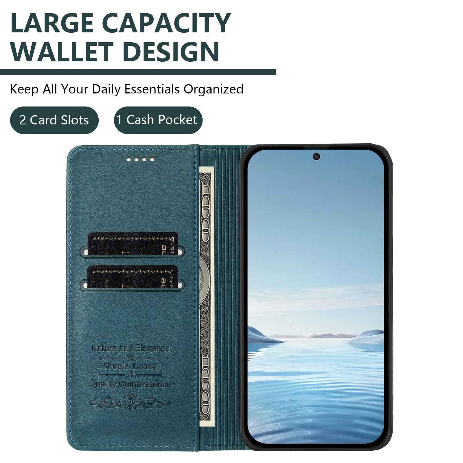 For Samsung Galaxy A57 5G Leather Wallet Case Magnetic Closure RFID Blocking Phone Cover - Dark Green