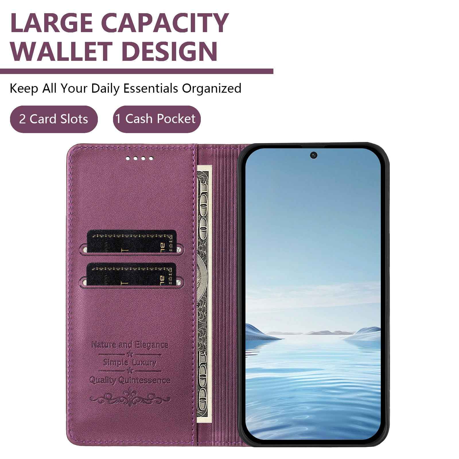 For Samsung Galaxy A57 5G Leather Wallet Case Magnetic Closure RFID Blocking Phone Cover - Purple