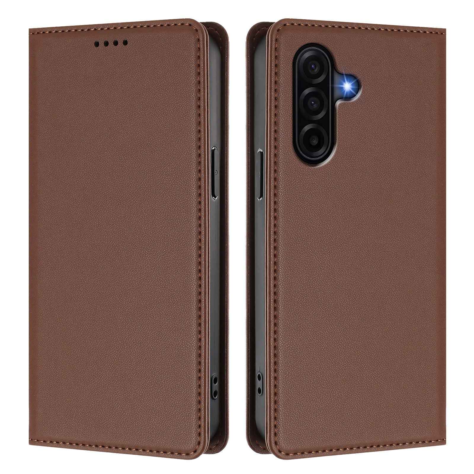 For Samsung Galaxy A57 5G Leather Wallet Case Magnetic Closure RFID Blocking Phone Cover - Brown