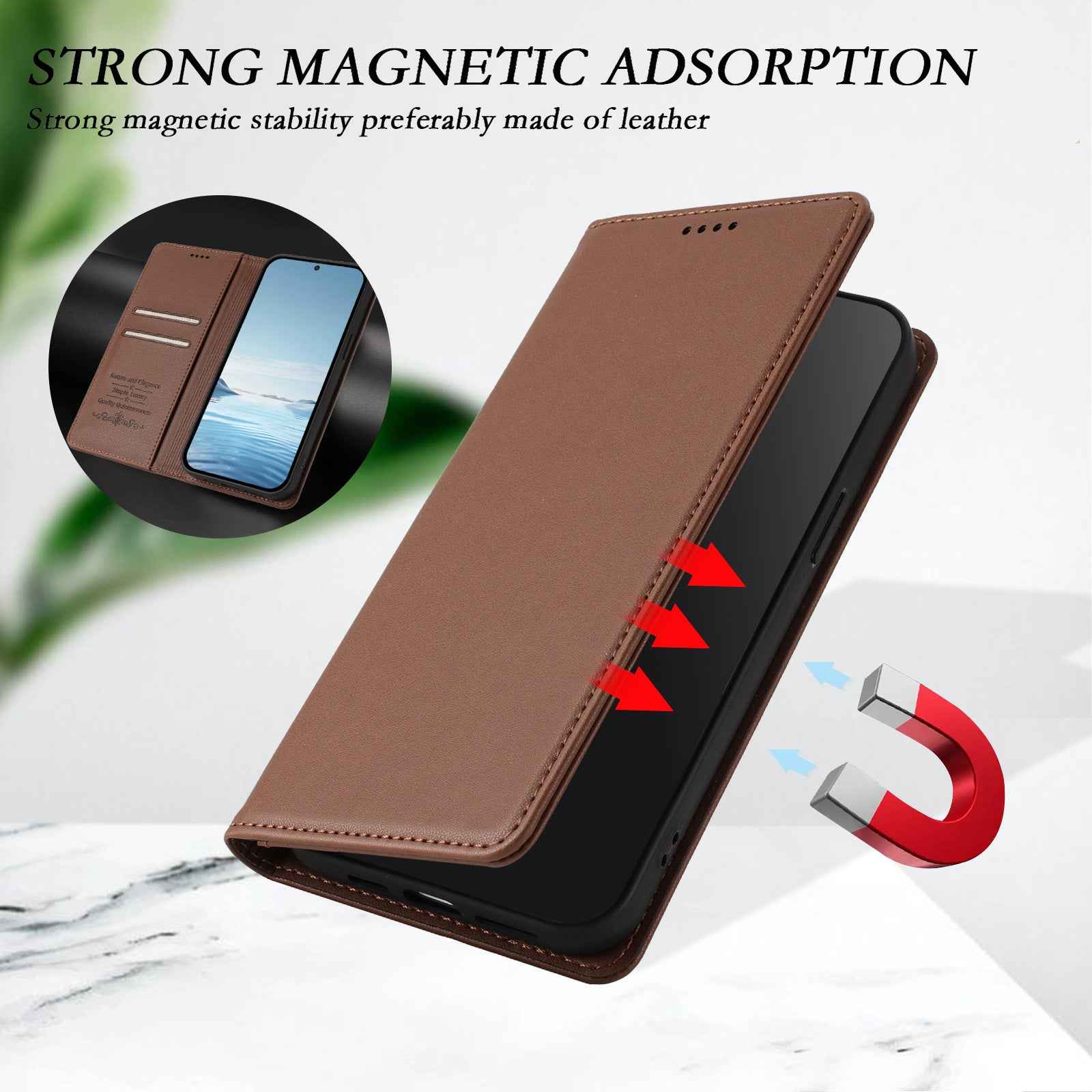 For Samsung Galaxy A57 5G Leather Wallet Case Magnetic Closure RFID Blocking Phone Cover - Brown
