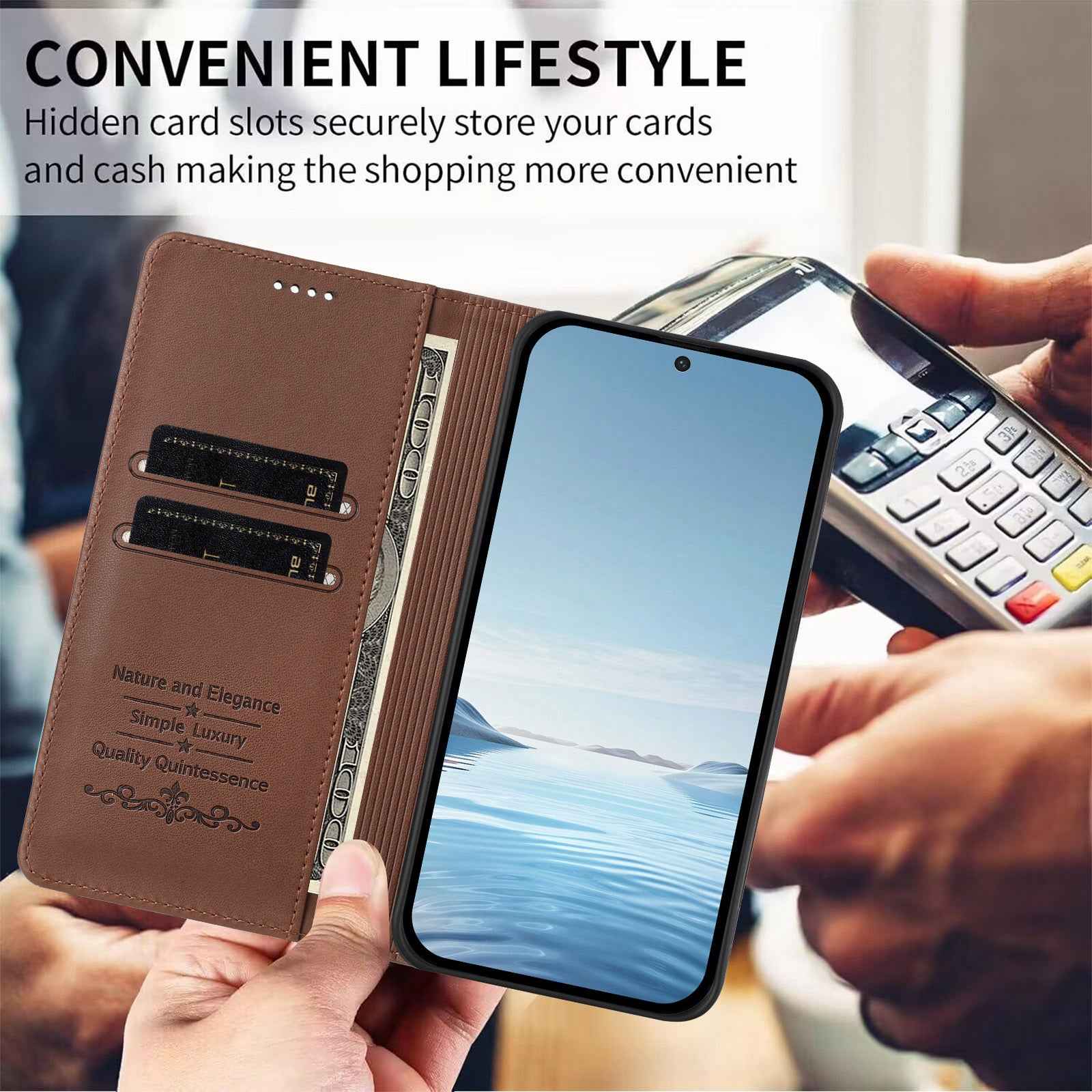 For Samsung Galaxy A57 5G Leather Wallet Case Magnetic Closure RFID Blocking Phone Cover - Brown