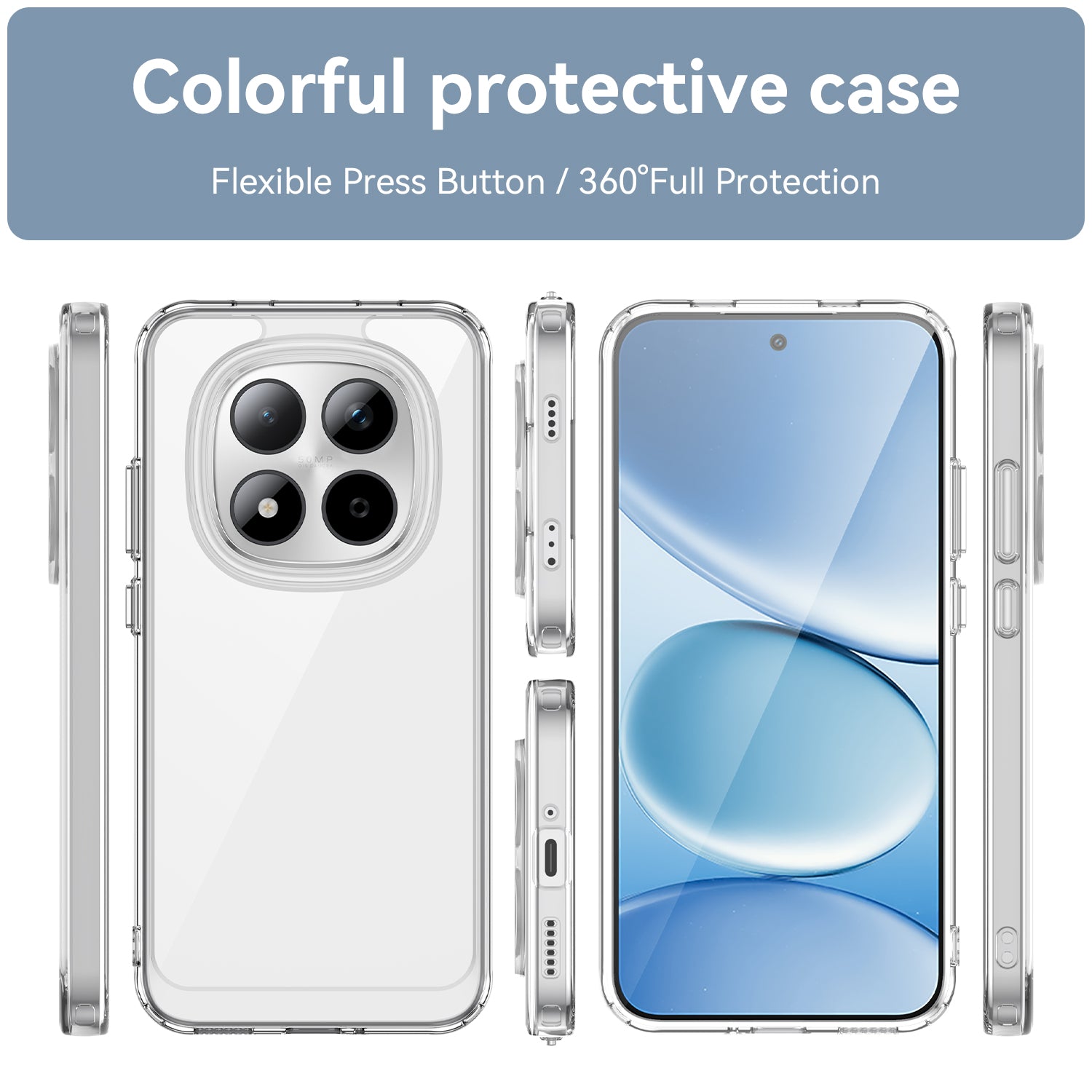 For Xiaomi Redmi Note 15 Pro 5G (Global) Case WANLONFENG MF Series TPU Acrylic Clear Phone Cover with Tempered Glass Film - Transparent