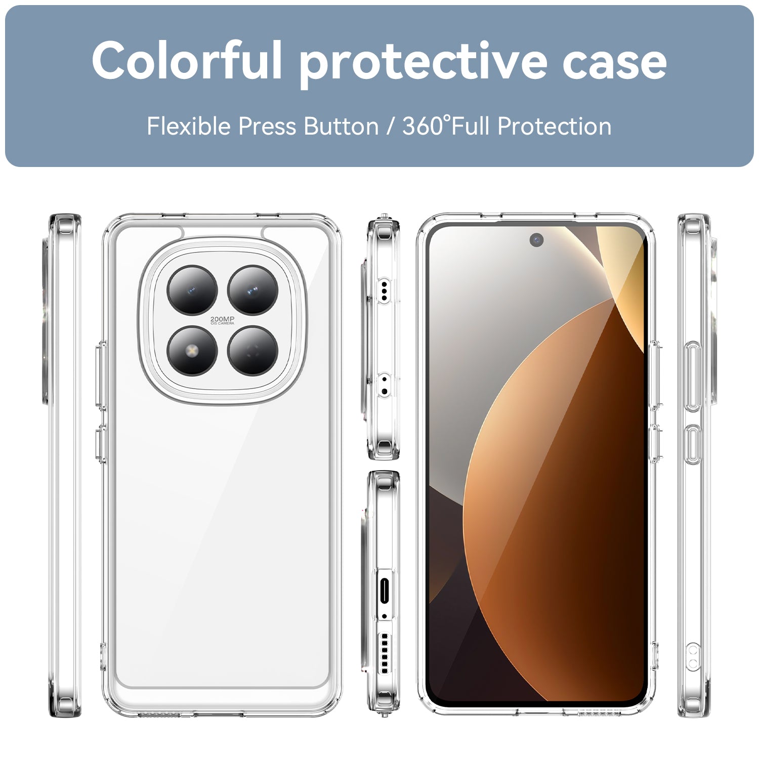 For Xiaomi Redmi Note 15 Pro 4G (Global) Case WANLONFENG MF Series TPU Acrylic Clear Phone Cover with Tempered Glass Film - Transparent