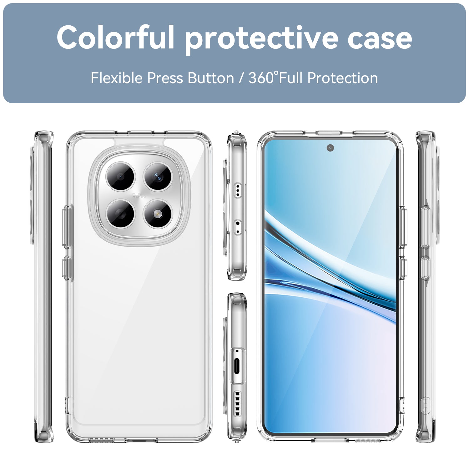 For Xiaomi Redmi Note 15 4G (Global) Case WANLONFENG MF Series TPU Acrylic Clear Phone Cover with Tempered Glass Film - Transparent
