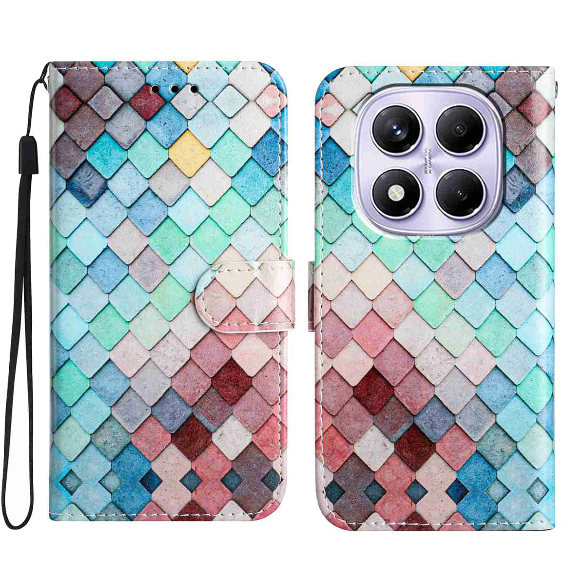 For Xiaomi Poco M8 Pro 5G / Xiaomi Redmi Note 15 Pro+ 5G (Global) Wallet Case  Printed Pattern PU Leather Stand Phone Cover with Strap - Grid