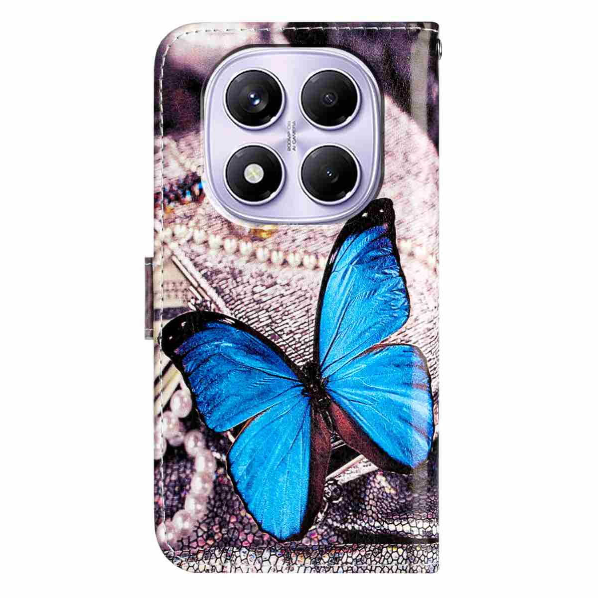 For Xiaomi Poco M8 Pro 5G / Xiaomi Redmi Note 15 Pro+ 5G (Global) Wallet Case  Printed Pattern PU Leather Stand Phone Cover with Strap - Blue Butterfly