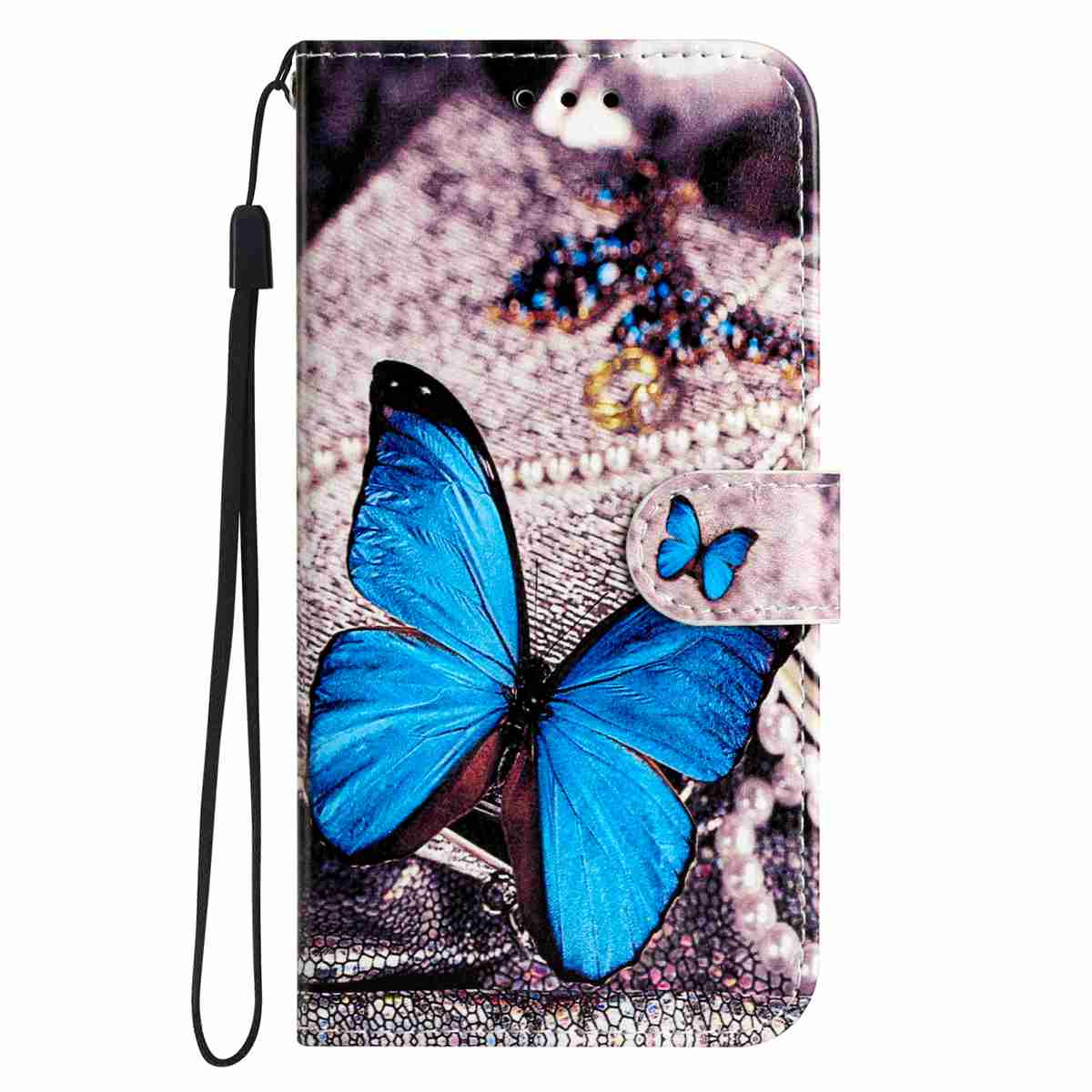 For Xiaomi Poco M8 Pro 5G / Xiaomi Redmi Note 15 Pro+ 5G (Global) Wallet Case  Printed Pattern PU Leather Stand Phone Cover with Strap - Blue Butterfly