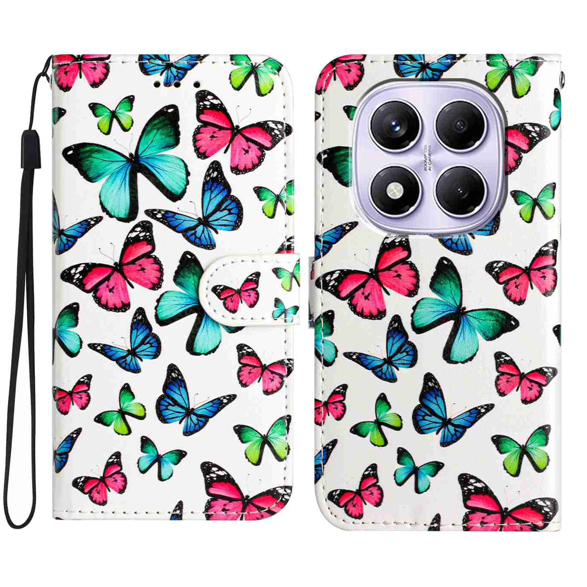 For Xiaomi Redmi Note 15 Pro 5G (Global) Wallet Case  Printed Pattern PU Leather Stand Phone Cover with Strap - Butterflies