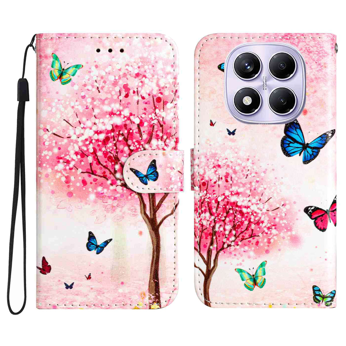 For Xiaomi Redmi Note 15 Pro 5G (Global) Wallet Case  Printed Pattern PU Leather Stand Phone Cover with Strap - Cherry Tree