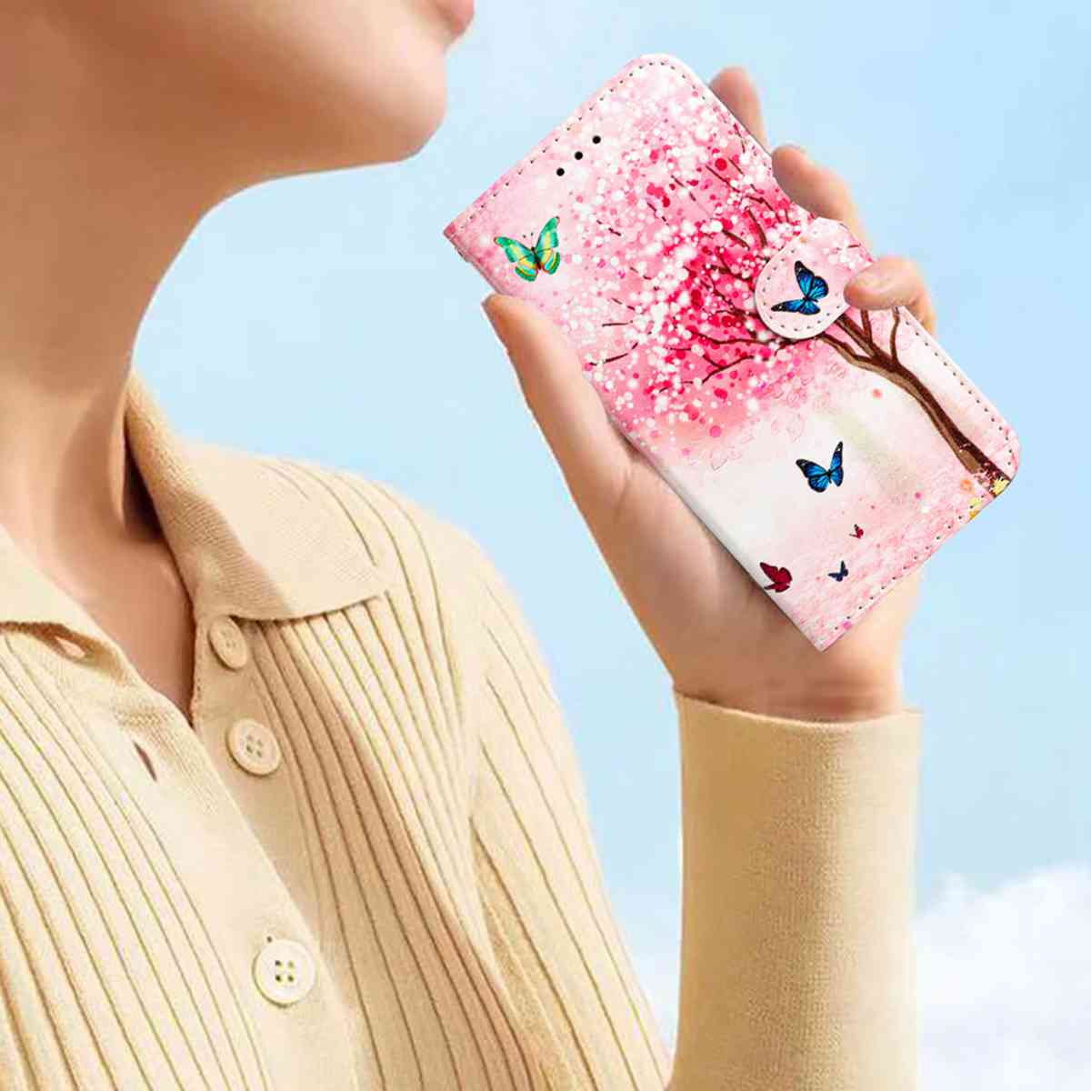 For Xiaomi Redmi Note 15 Pro 5G (Global) Wallet Case  Printed Pattern PU Leather Stand Phone Cover with Strap - Cherry Tree