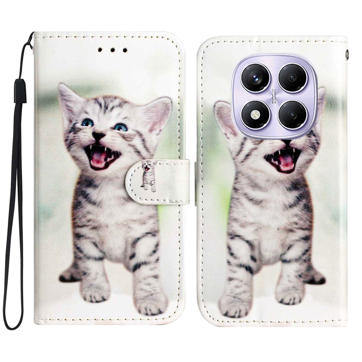 For Xiaomi Redmi Note 15 4G (Global) / Xiaomi Poco M8 5G / Xiaomi Redmi Note 15 5G (Global) Wallet Case  Printed Pattern PU Leather Stand Phone Cover with Strap - Cat